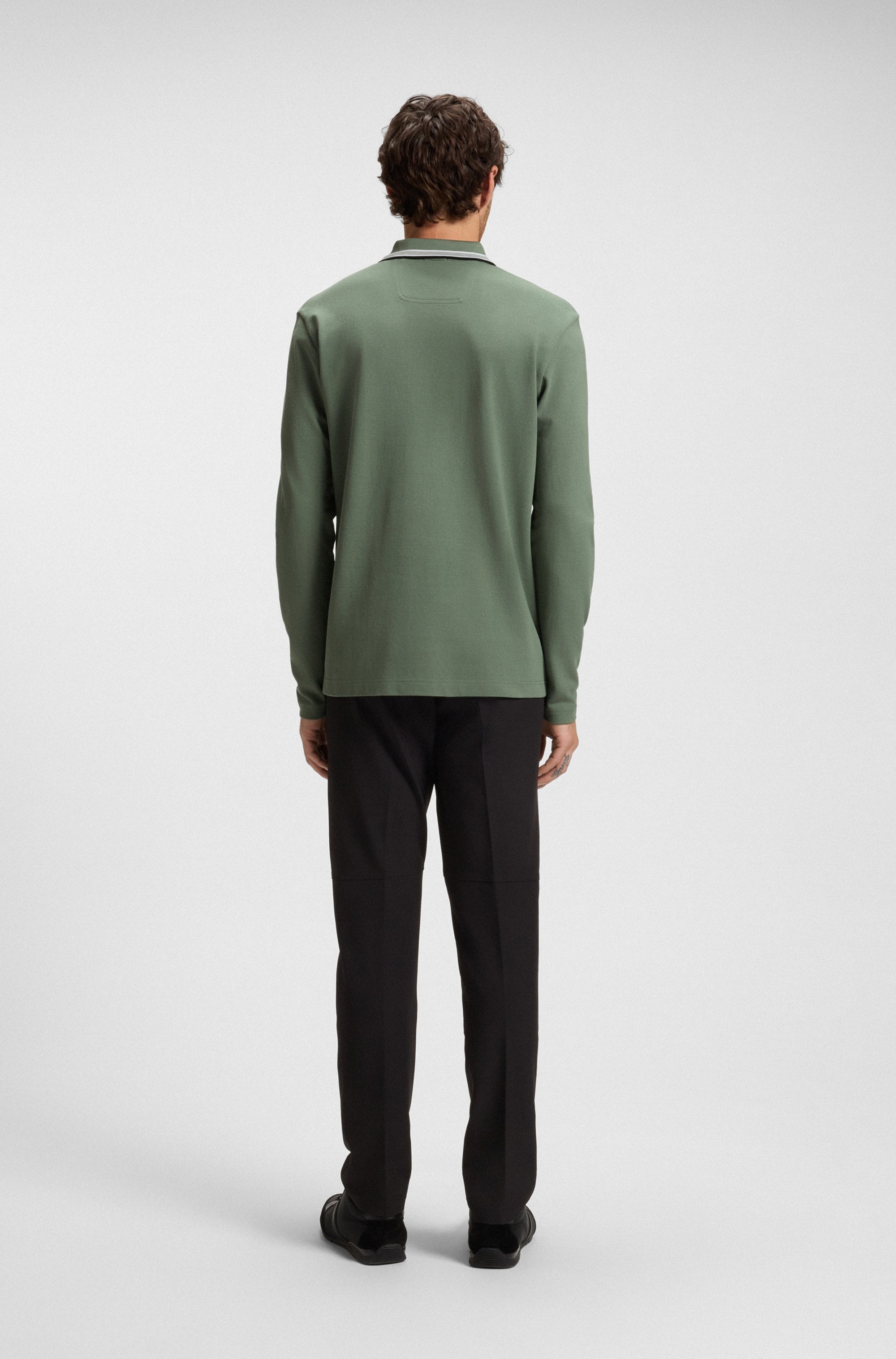 BOSS GREEN Langarm-Poloshirt »Plisy« mit Streifen am Kragen