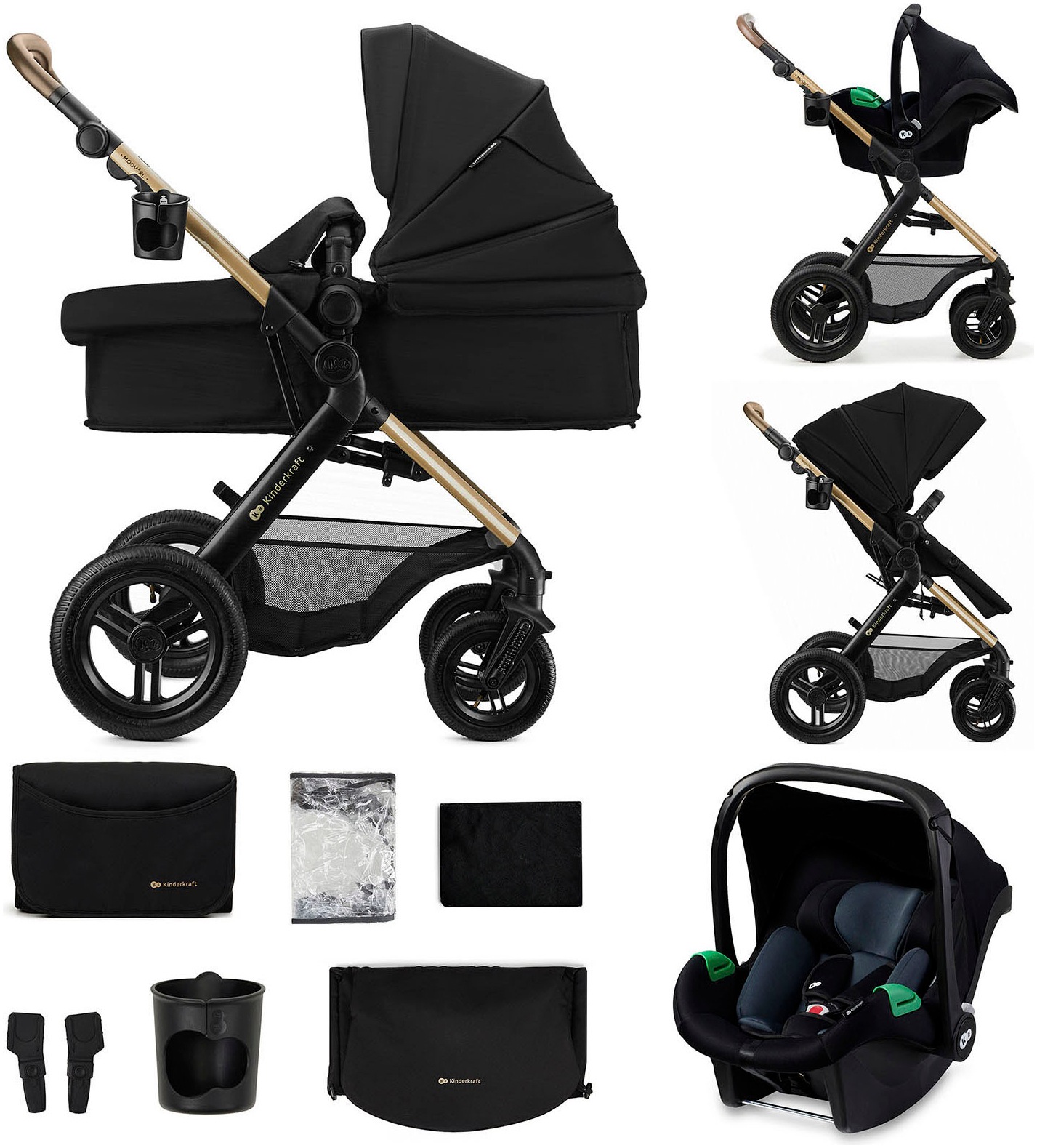 KINDERKRAFT Kombi-Kinderwagen »MOOV 2 XL« 27 kg mit Luftreifen schwarz