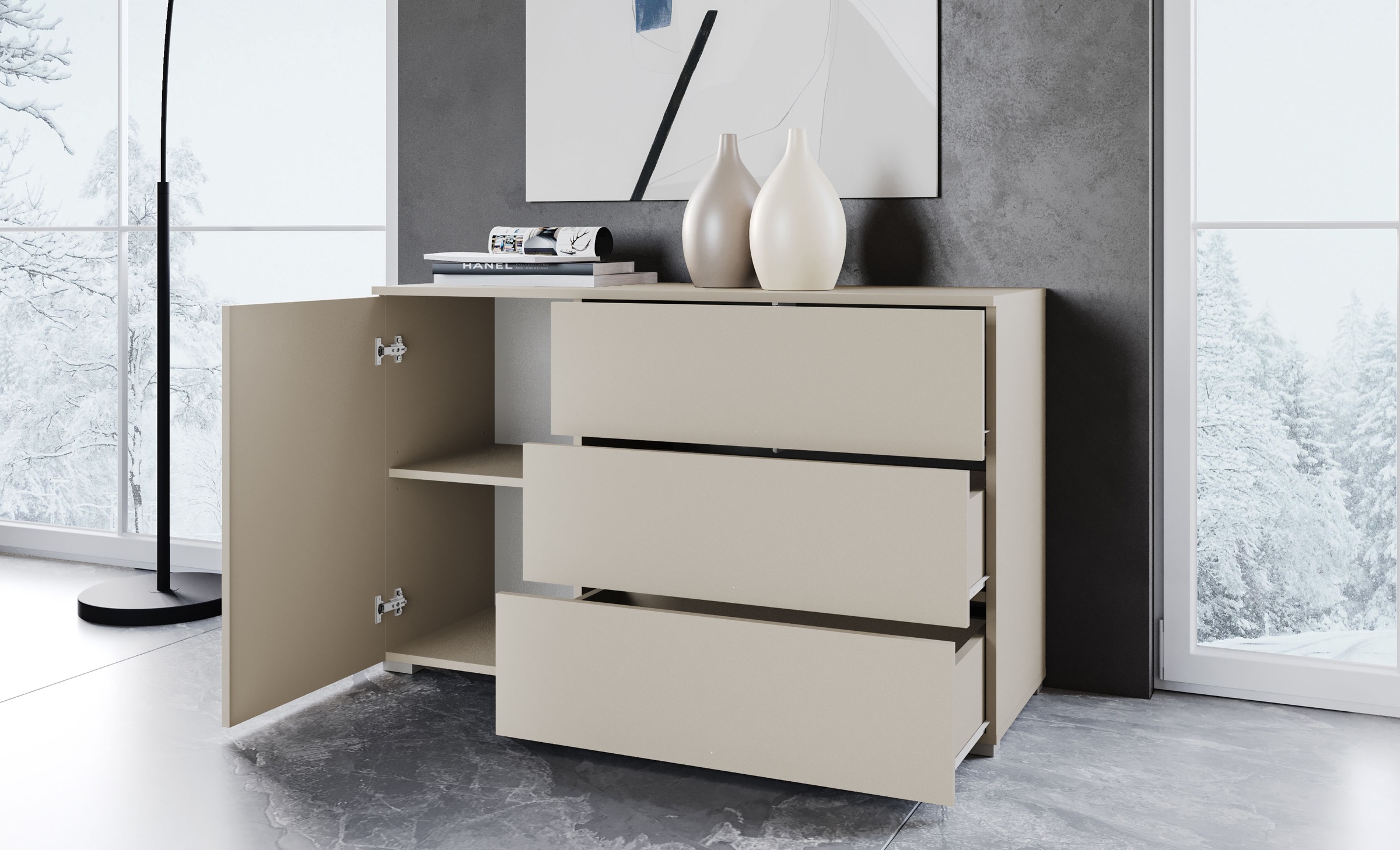 INOSIGN Sideboard »PARIS«, (1 St.), Moderne 110cm breite grifflose Kommode, vielseitig einsetzbar