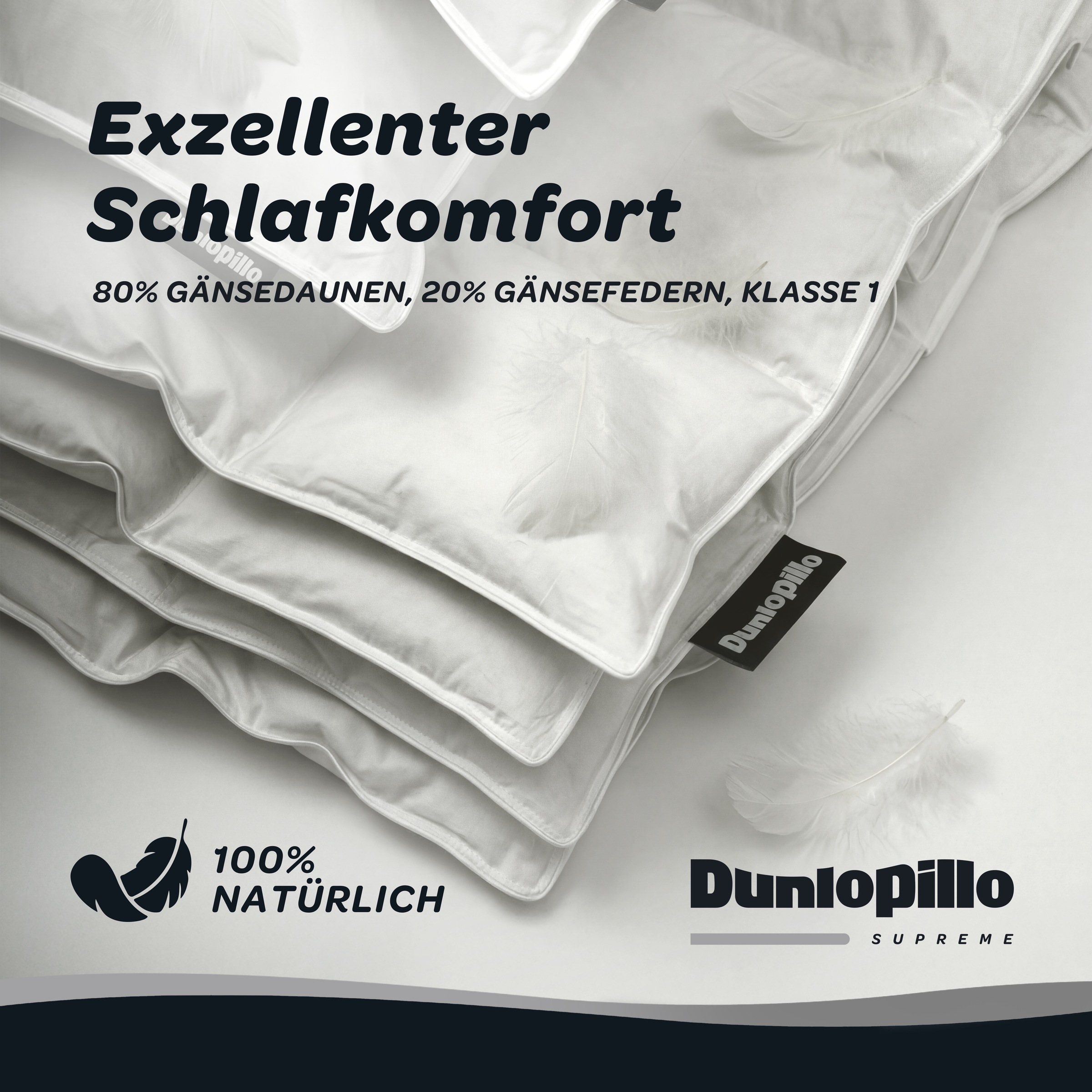 Dunlopillo Gänsedaunenbettdecke »Dunlopillo Supreme, "NEUHEIT" 135x200 & 155x220 cm« leicht Füllung 80% Gänsedaunen & 20% Gänsefedern 1 Stk. tlg. Hergestellt in Deutschland & Downpass zertifiziert