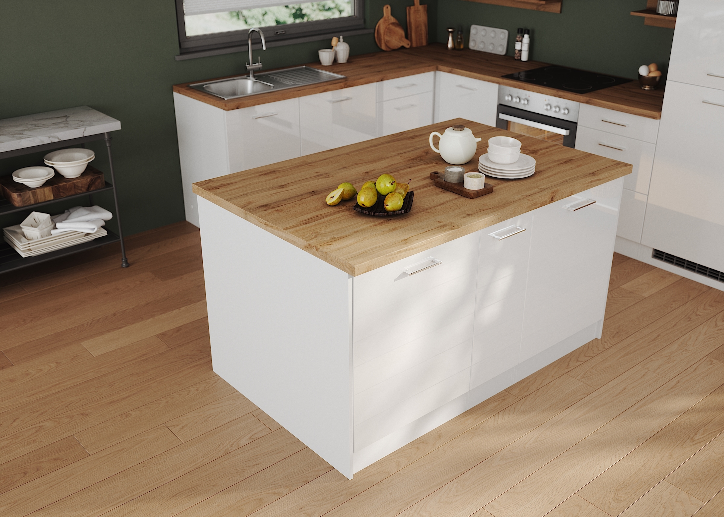 KOCHSTATION Kücheninsel »KS-Milan«, Stellmaß 153/100 cm, viel Stauraum, Lebensmittelpunkt: Küche