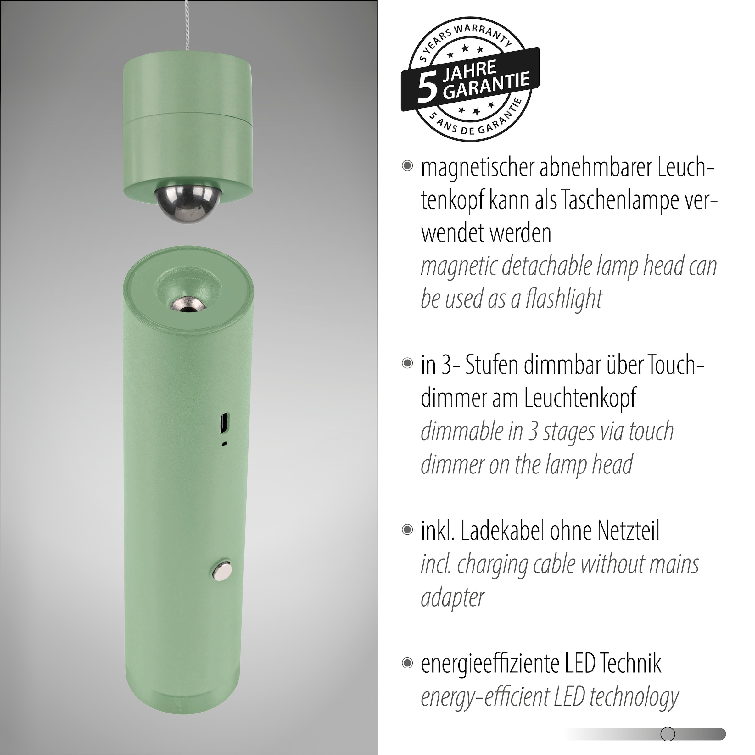 JUST LIGHT Pendelleuchte »ATTACH«, 1 flammig, Leuchtmittel LED-Modul | LED fest integriert, Akkuleuchte