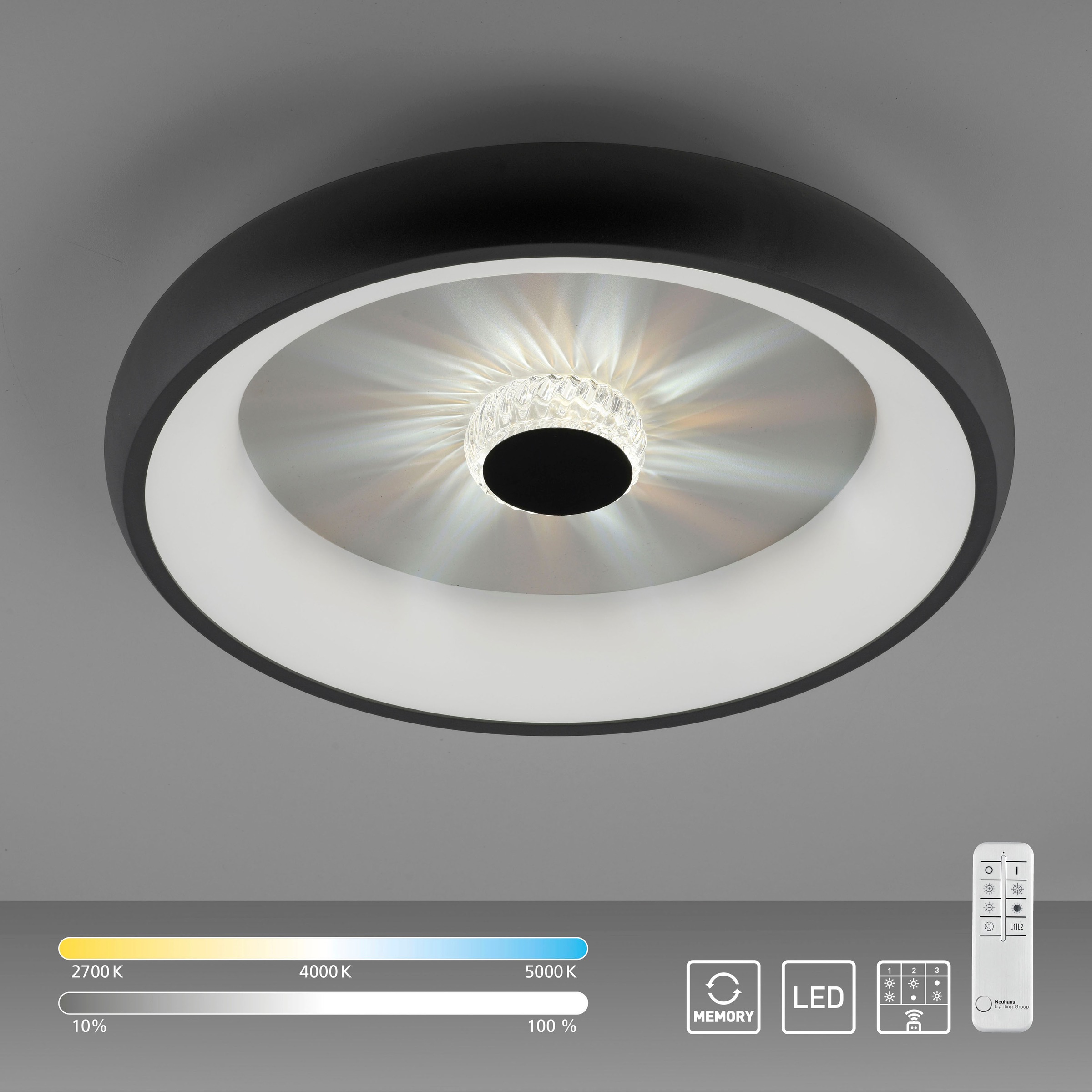JUST LIGHT Deckenleuchte »VERTIGO«, 1 flammig, Leuchtmittel LED-Board | LED fest integriert, CCT über Fernbedienung, Funk inkl., separat steuerbar über FB, Memory