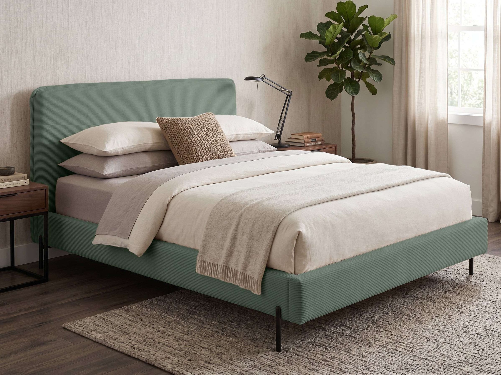 Home affaire Polsterbett »LAVOISIER Bettgestell mit Lattenrost, Breite 140/160/180/200 cm, Cord« Rahmenbett mit Kopfteil, ohne Matratze und Topper