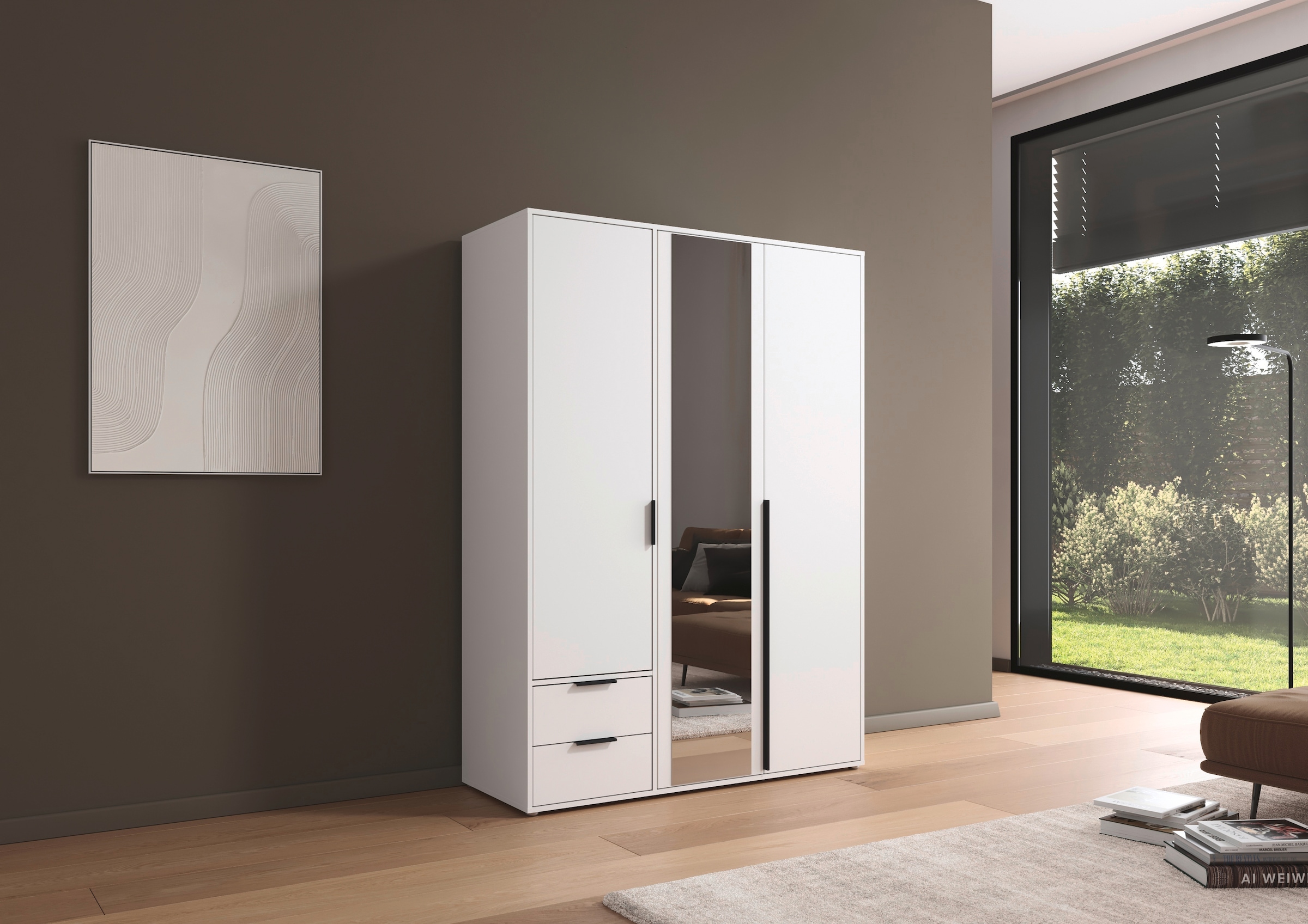 rauch Drehtürenschrank »Kleiderschrank Schrank Garderobe Wäscheschrank NAGATA mit Spiegel«, (in 3 verschiedenen Ausstattungen BASIC/CLASSIC/PREMIUM), und Schubladen sowie Stangengriffen TOPSELLER MADE IN GERMANY