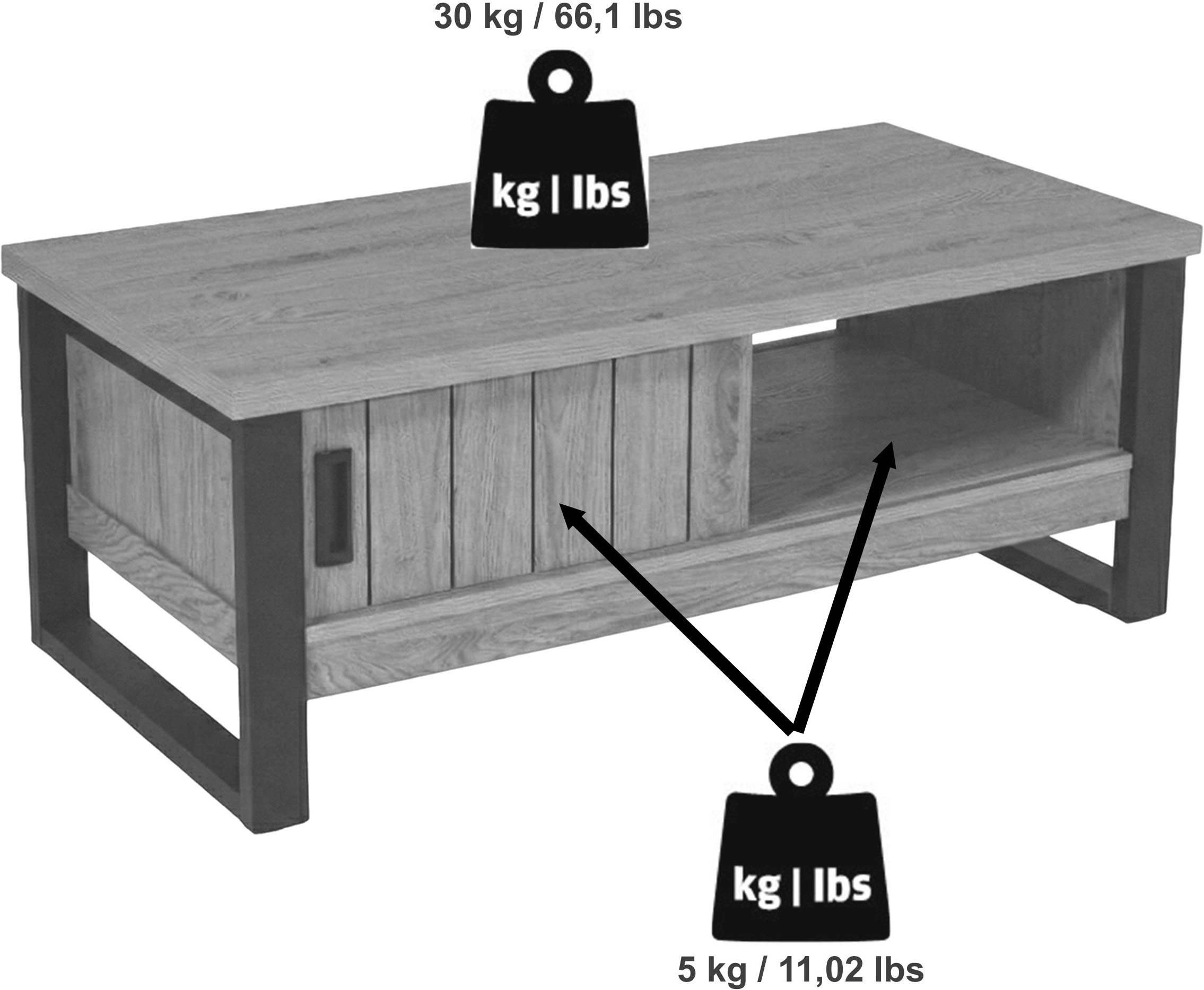 Jahnke Couchtisch »RIVA COFFEE« Couchtisch mit Stauraum & Schiebetüren, Eiche-Optik, Breite: 108,5 cm