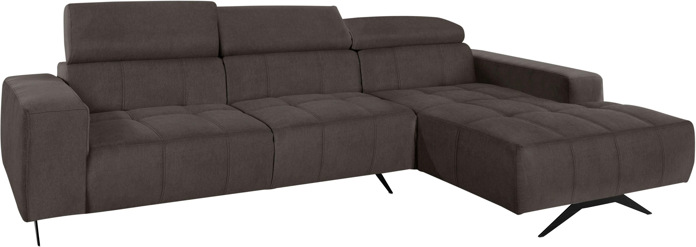 DOMO collection Ecksofa »Trento L-Form, mit Kufenfuß oder Einzelfuß«, wahlweise mit Kopfteilverstellung, Recamiere links/rechts bestellbar