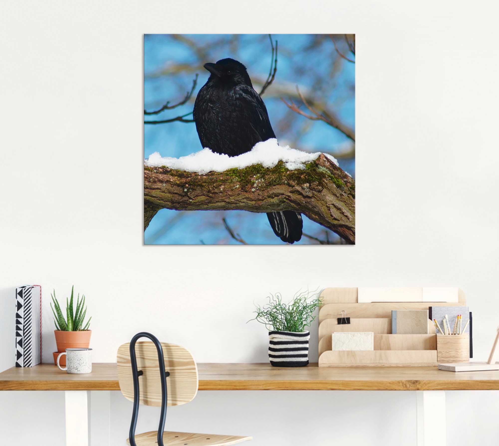 Artland Alu-Dibond-Druck »Rabe im Winter«, Vögel, (1 St.), für Innen- und Außenbereich geeignet, Outdoorbild