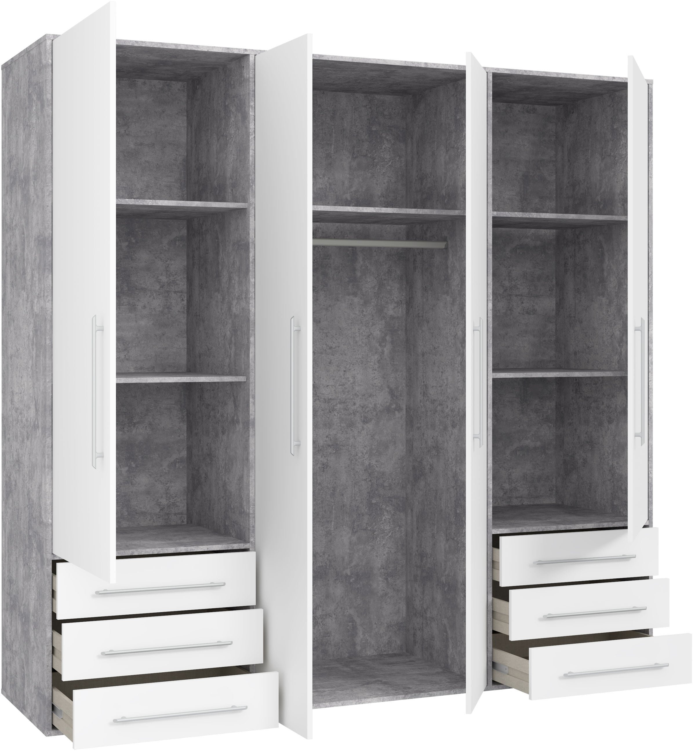 FORTE Drehtürenschrank »Kleiderschrank,zeitloses Design, 4 türig« viel Stauraum, Schubladen, Stangengriffe, Made in Europe