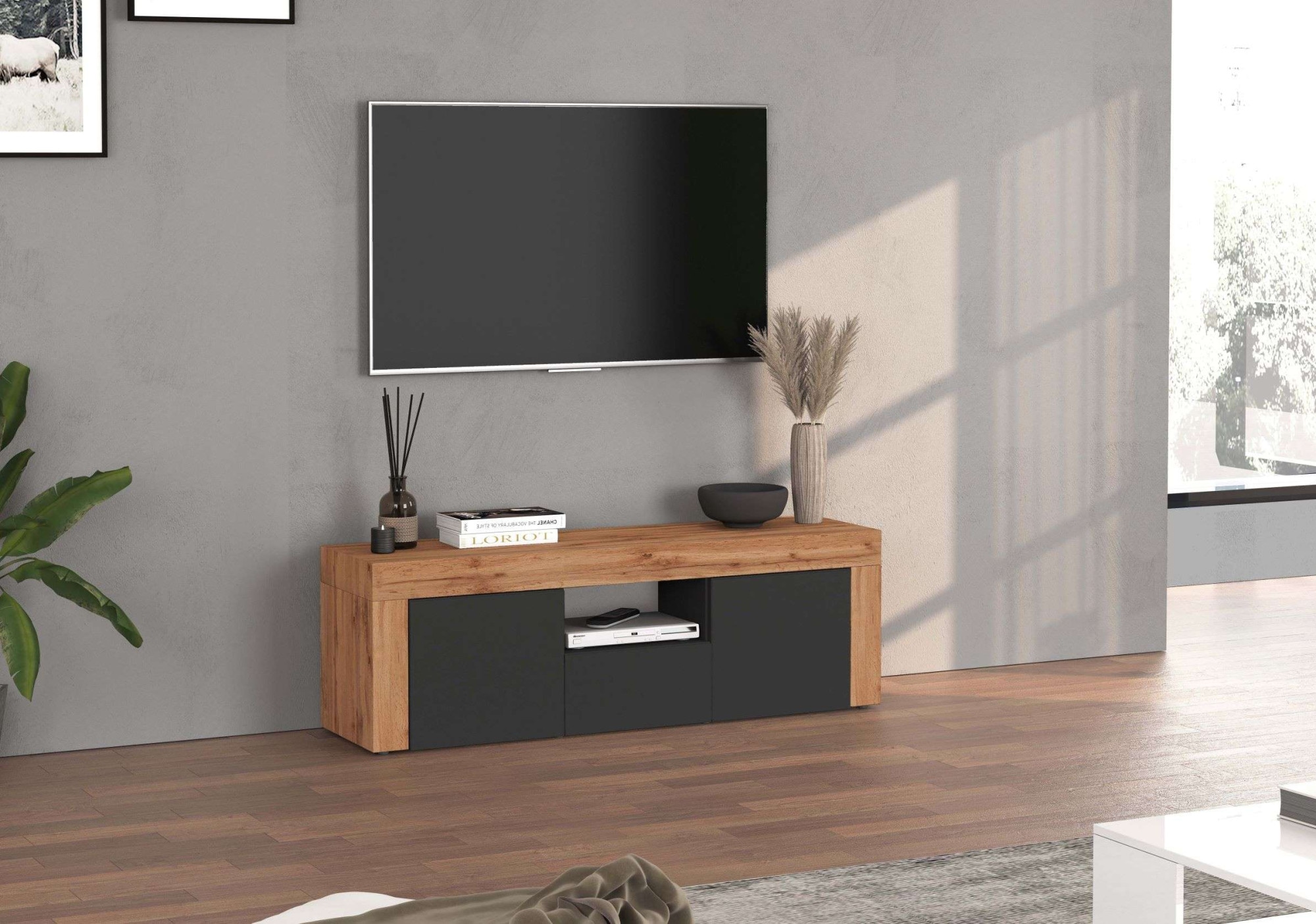 INOSIGN Lowboard »CHRONOS Breite 155 cm mit 2 Türen, 1 Schublade,1 offenes Fach«, (1 St.), TV-Board, Sideboard niedrig, Grifflos mit Push to Open 'Made in Italy'