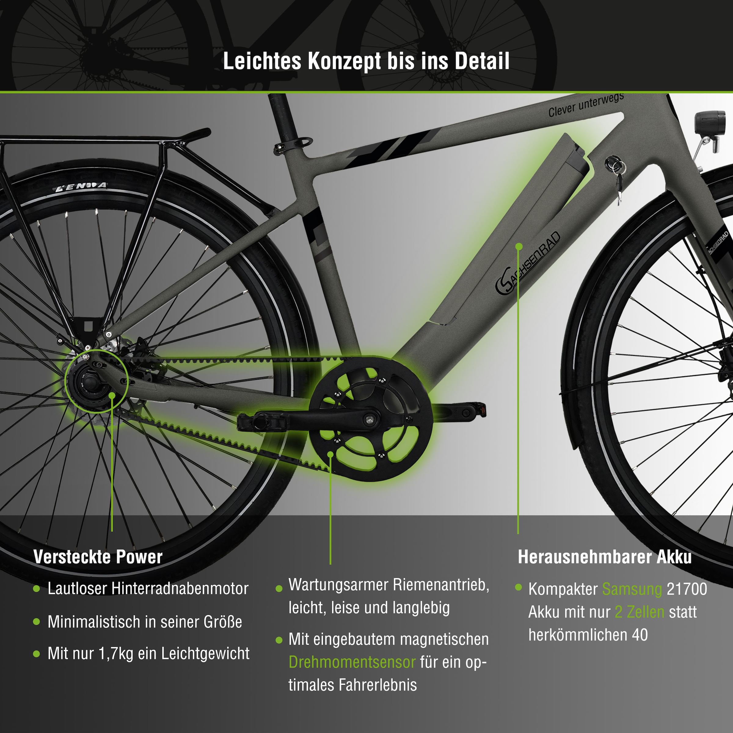 SachsenRad E-Bike »C3T«, 1 Gang, Shimano, Heckmotor 250 W
