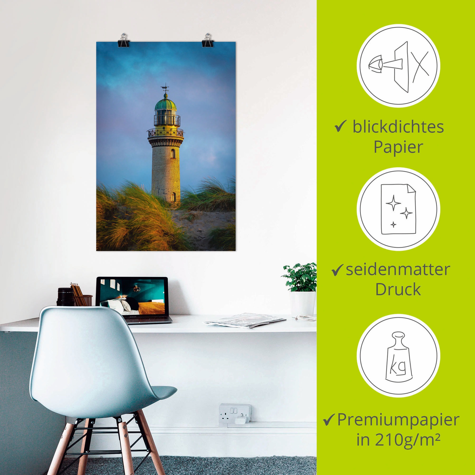 Artland Wandbild »Leuchtturm in Warnemünde«, Gebäude, (1 St.), als Alubild, Leinwandbild, Wandaufkleber oder Poster in versch. Größen