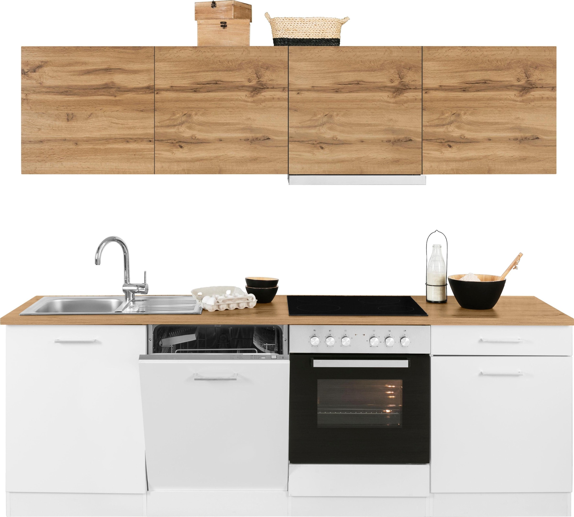 KOCHSTATION Küchenzeile »KS-Kehl«, mit E-Geräten, Breite 240 cm, inkl. Geschirrspülmaschine