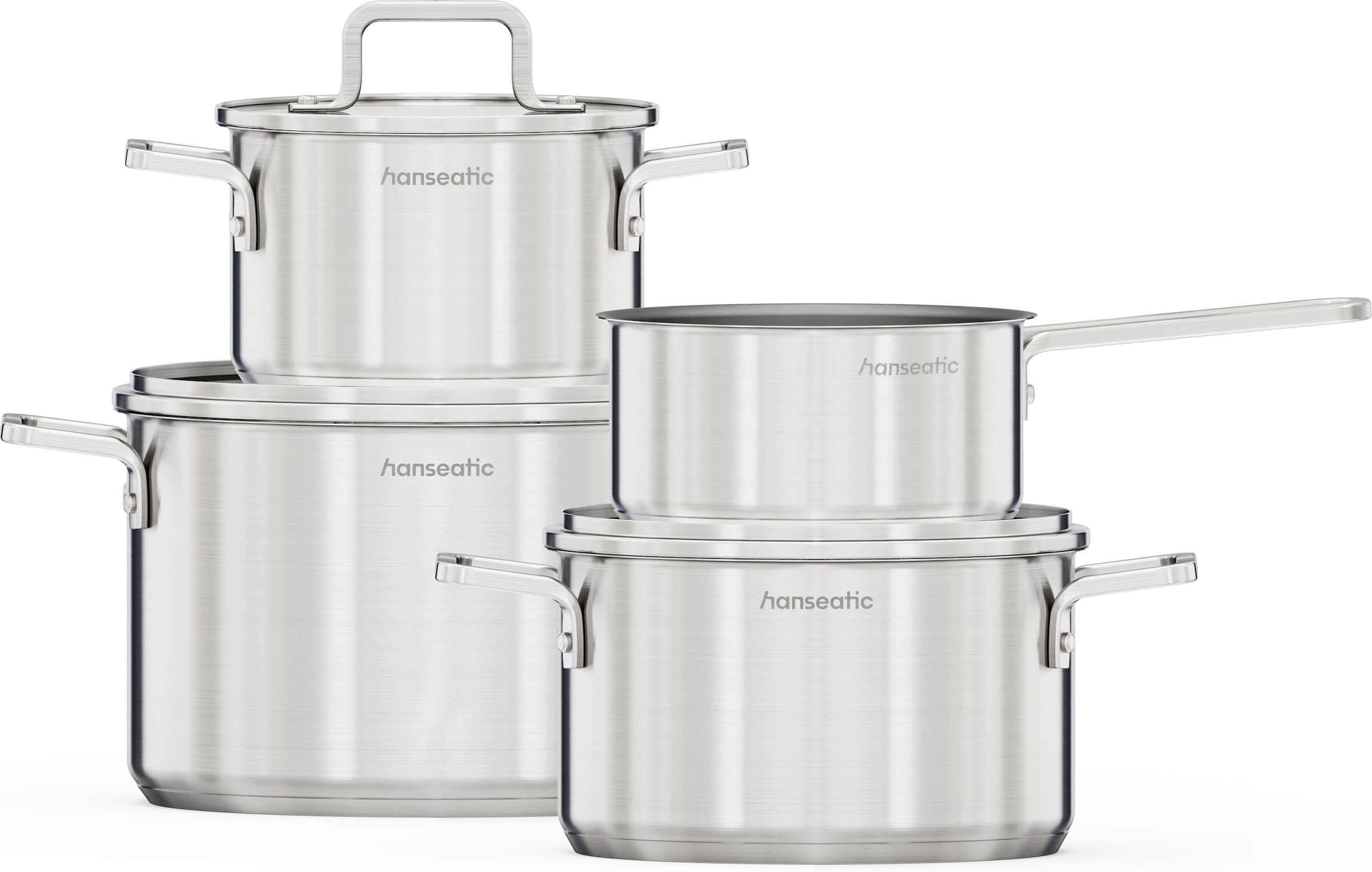 Hanseatic Topf-Set »DAILY« Set, Stielkasserolle 16 cm, Kochtopf 16/20/24 cm, 7 tlg. Edelstahl 18/10