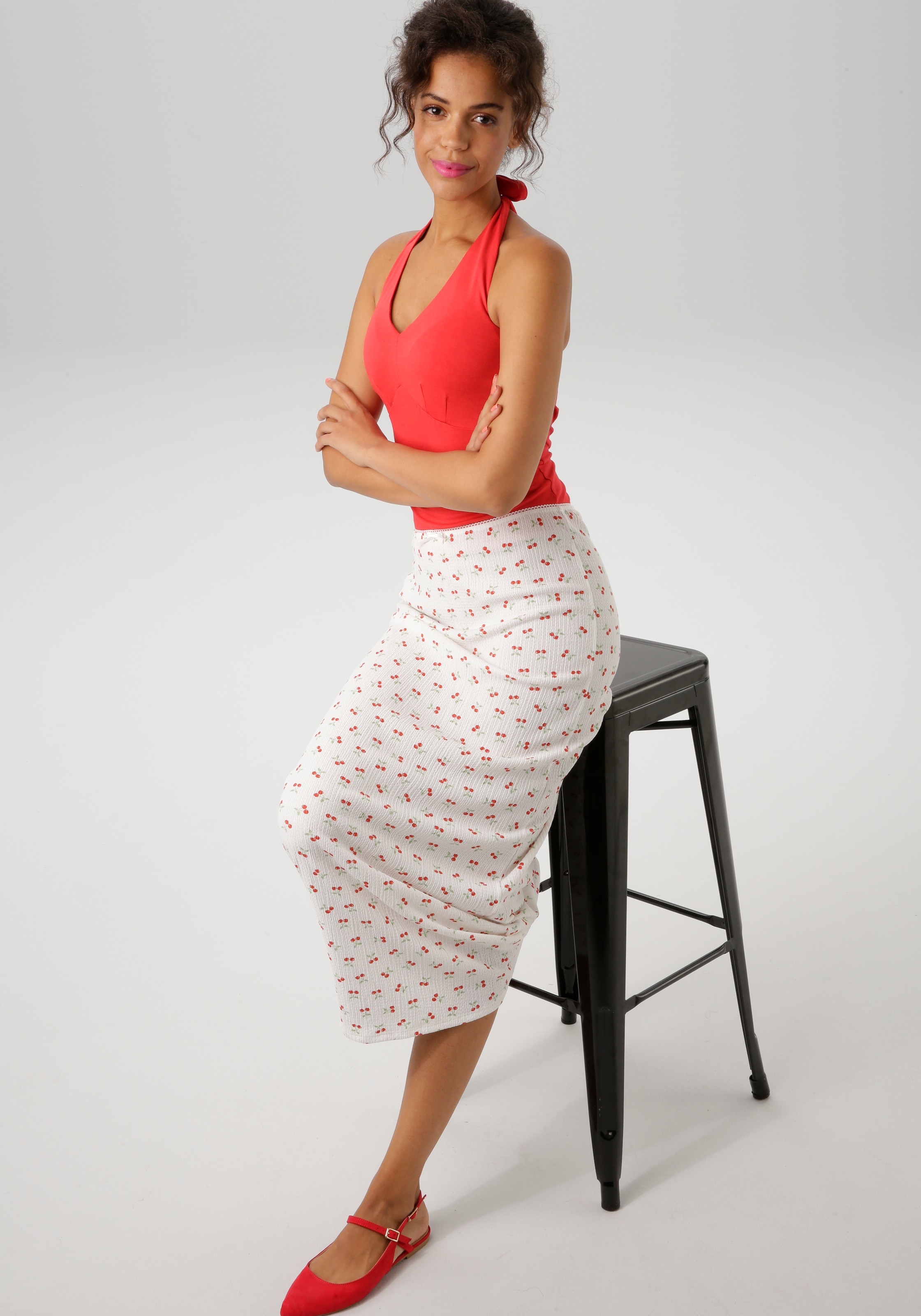 Aniston CASUAL Maxirock, allover mit Kirschen bedruckt