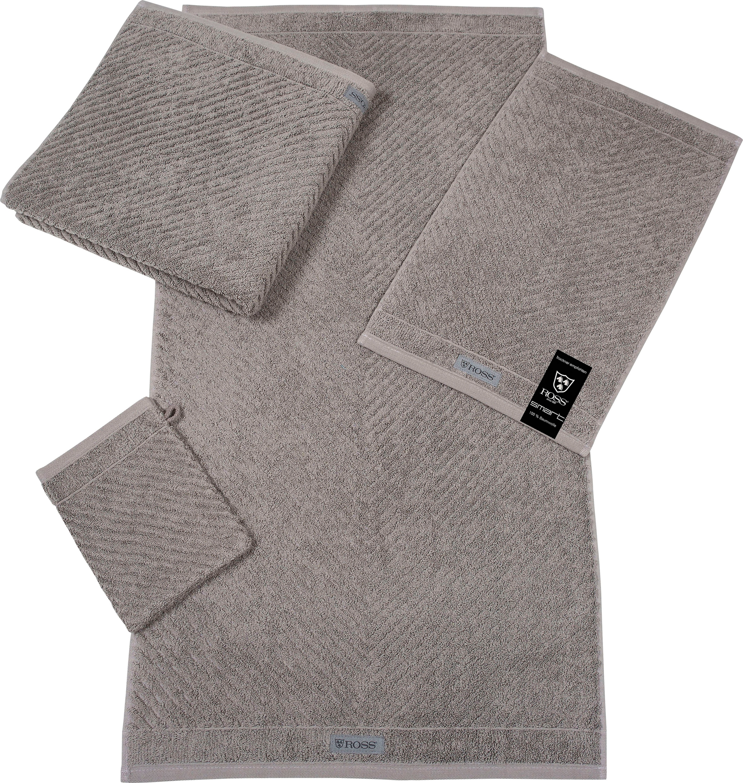 ROSS Handtuch »Smart«, (2 St.), Uni-Rippe mit Velourslabel