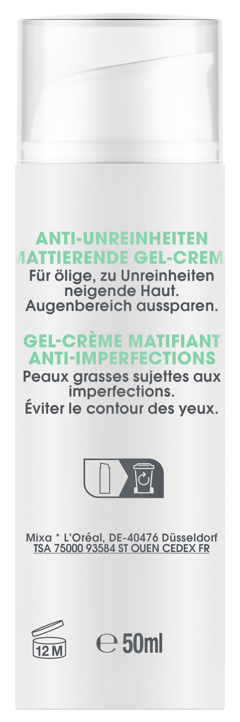 Mixa Gesichtspflege »Mixa Anti-Unreinheiten Gel-Creme« für ölige Haut, sorgt für ein mattes Hautbild, mildert Pickelmale