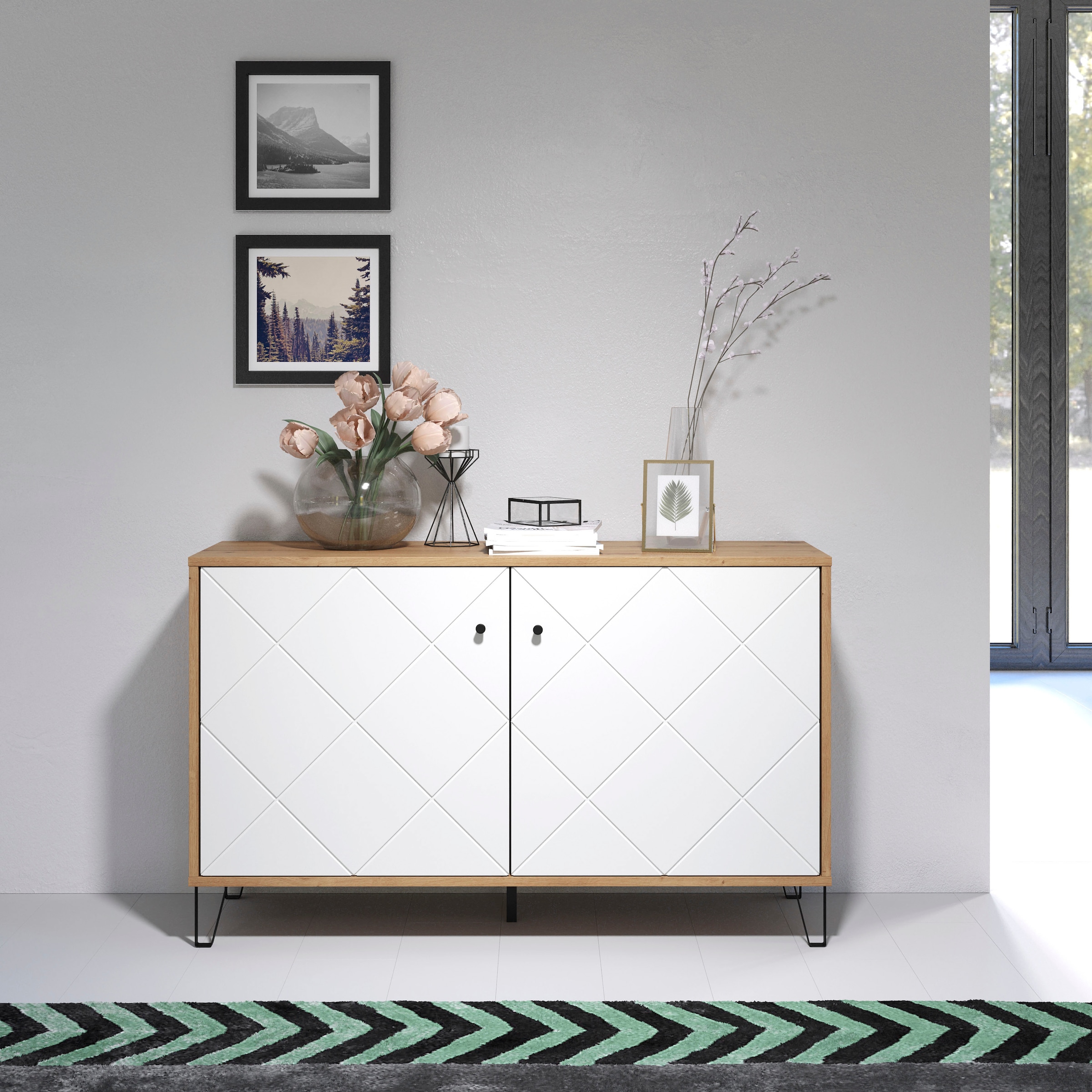 Sideboard »Tarragona«, Kommode, Fräsungen in Rautenoptik, Breite 123 cm