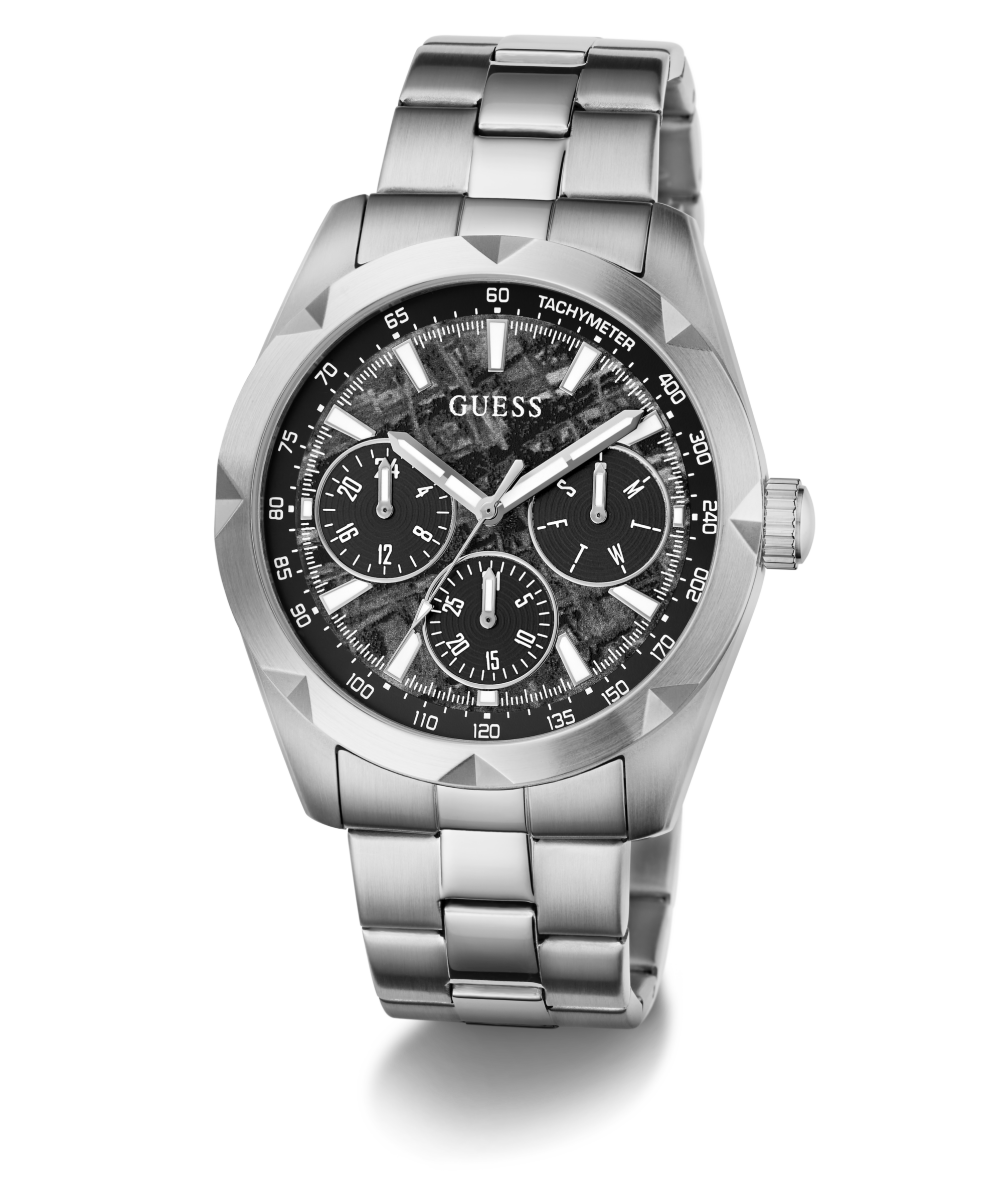 Guess Multifunktionsuhr »ROCCO« Quarzuhr, Armbanduhr, Herrenuhr, Edelstahlarmband, analog, Tag