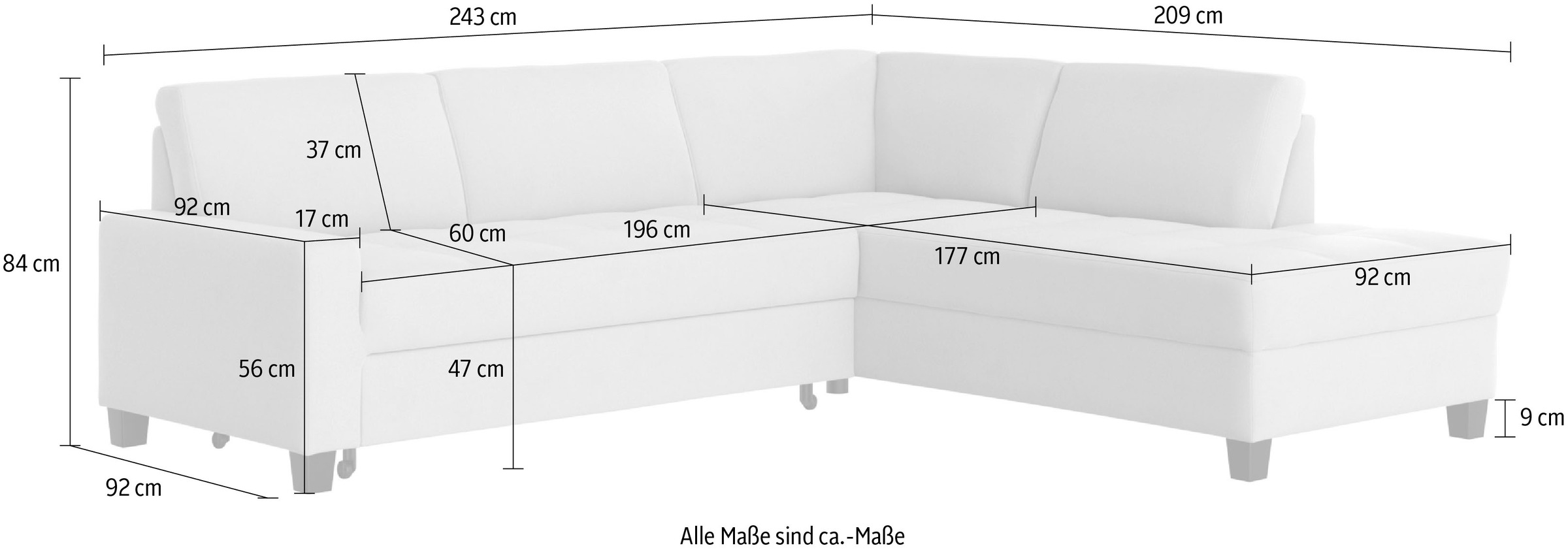 DOMO collection Ecksofa »Florentina zeitlos und elegant, Sitznähte als Designelement, L-Form«, wahlweise mit Bettfunktion, mit Kontrastnaht, Komfortsitzhöhe 47cm