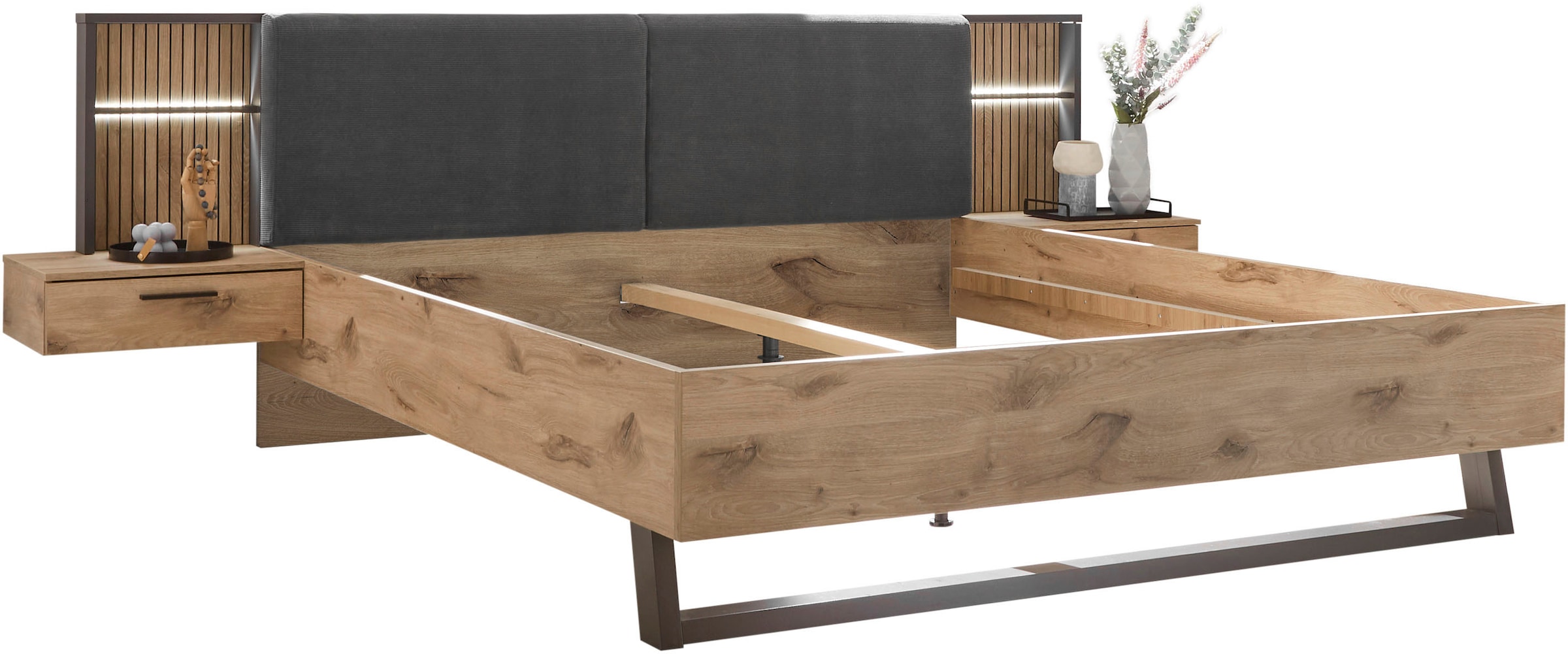 Schlafkontor Bettanlage »Daria Bett mit gepolstertem Kopfteil« inklusive Paneel mit Beleuchtung