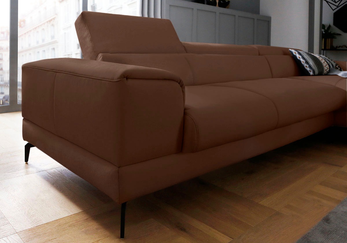 W.SCHILLIG Ecksofa »piedroo, Designsofa mit tollem Sitzkomfort, bequem, L-Form«, Kopfteilverstellung, wahlweise mit Sitztiefenverstellung, Breite 343cm