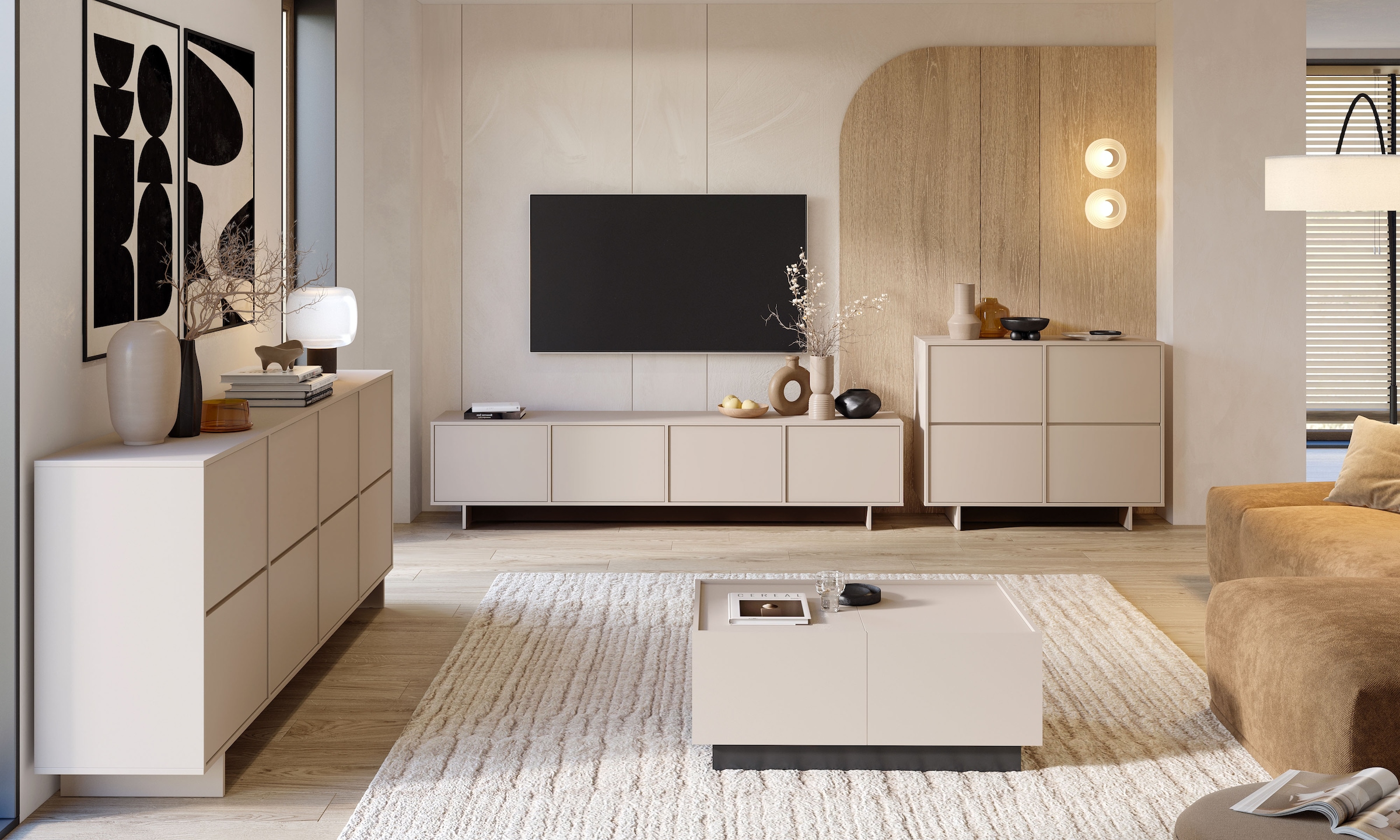 OTTO home Sideboard »Tatami, Stilvolle, moderne grifflose Kommode 4 Türen, Breite 220cm« Anrichte mit viel Stauraum, Böden verstellbar, push-to-open-Funktion