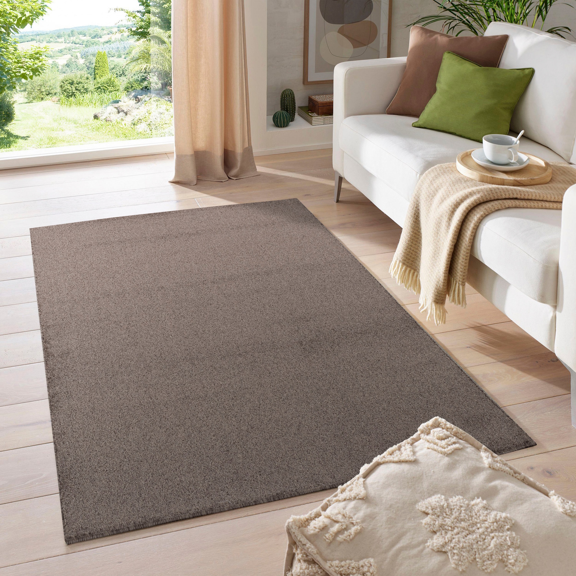 my home Teppich »Kurzflor-Frisee MALAGA 4700 uni meliert«, rechteckig, 10 m günstig online kaufen