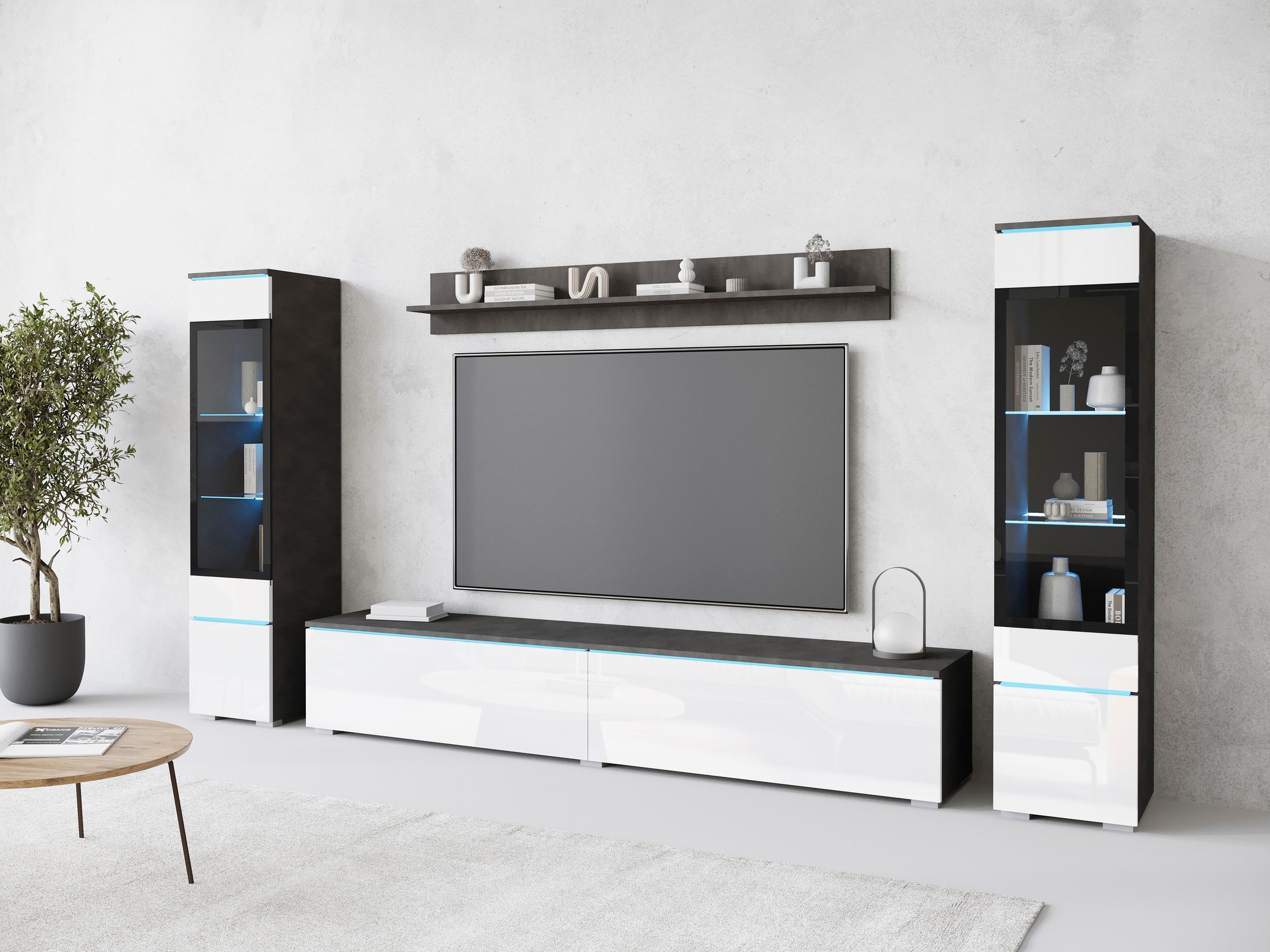 INOSIGN Wohnwand »VERA II, Vitrinen Türanschlag wechselbar«, (Komplett-Set, 4 St.), Mediawand 260 cm, Vitrine mit Verglasung, stehend und hängend