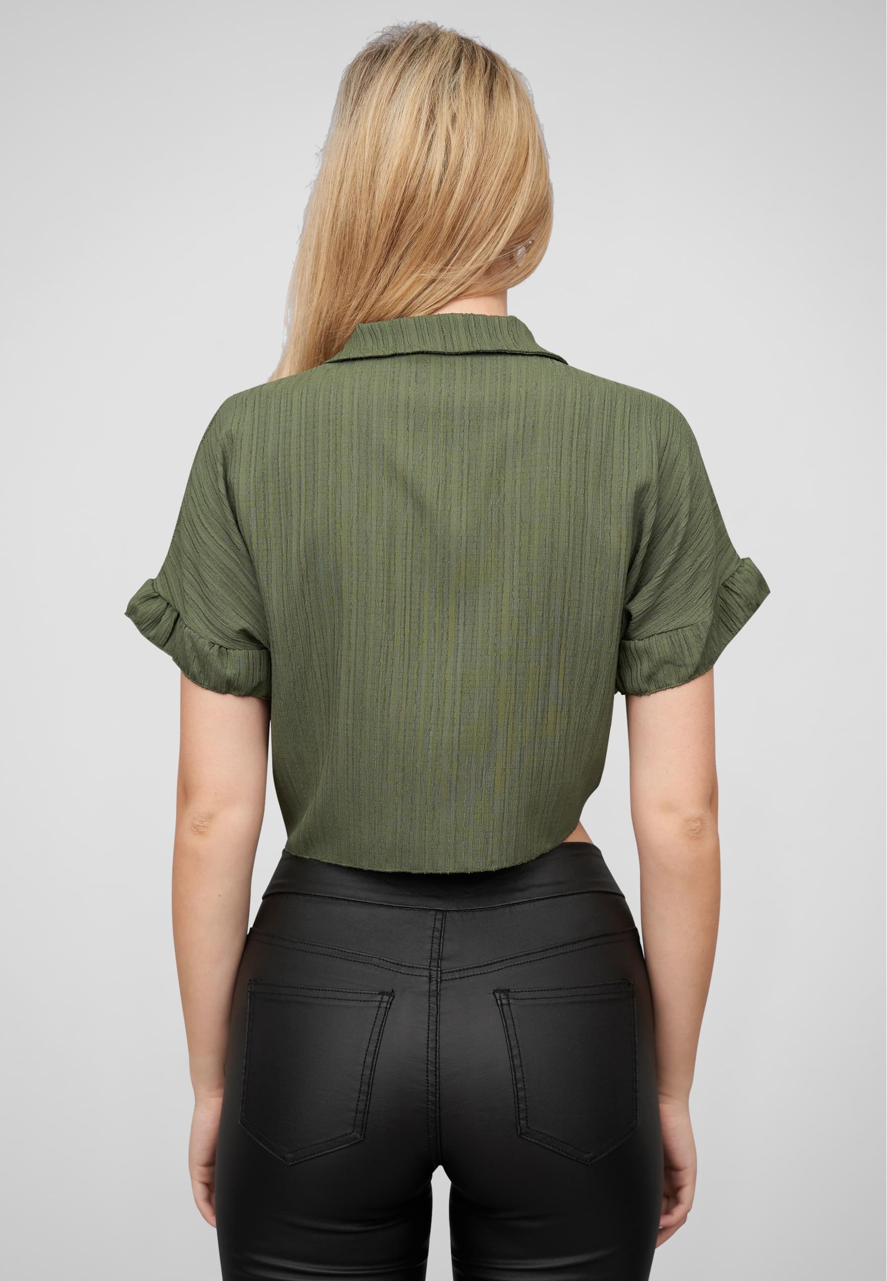 CLOUD 5IVE Klassische Bluse »CLOUD 5IVE Crop Bluse mit Knopfleiste und Knoten«