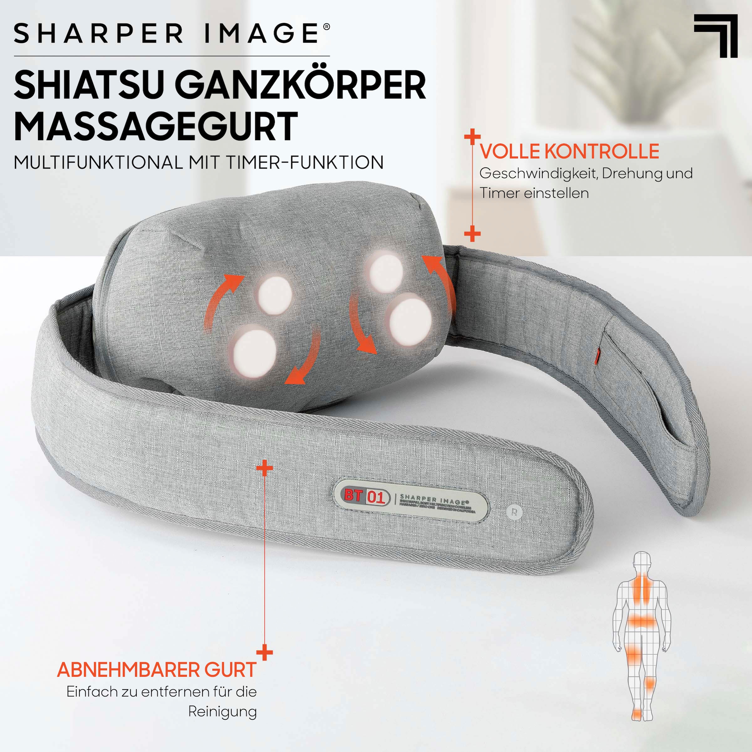 Sharper Image Shiatsu-Massagegürtel »Multifunktionales Ganzkörper Massagegerät«, mit Timer-Funktion & individuell einstellbarer Geschwindigkeit