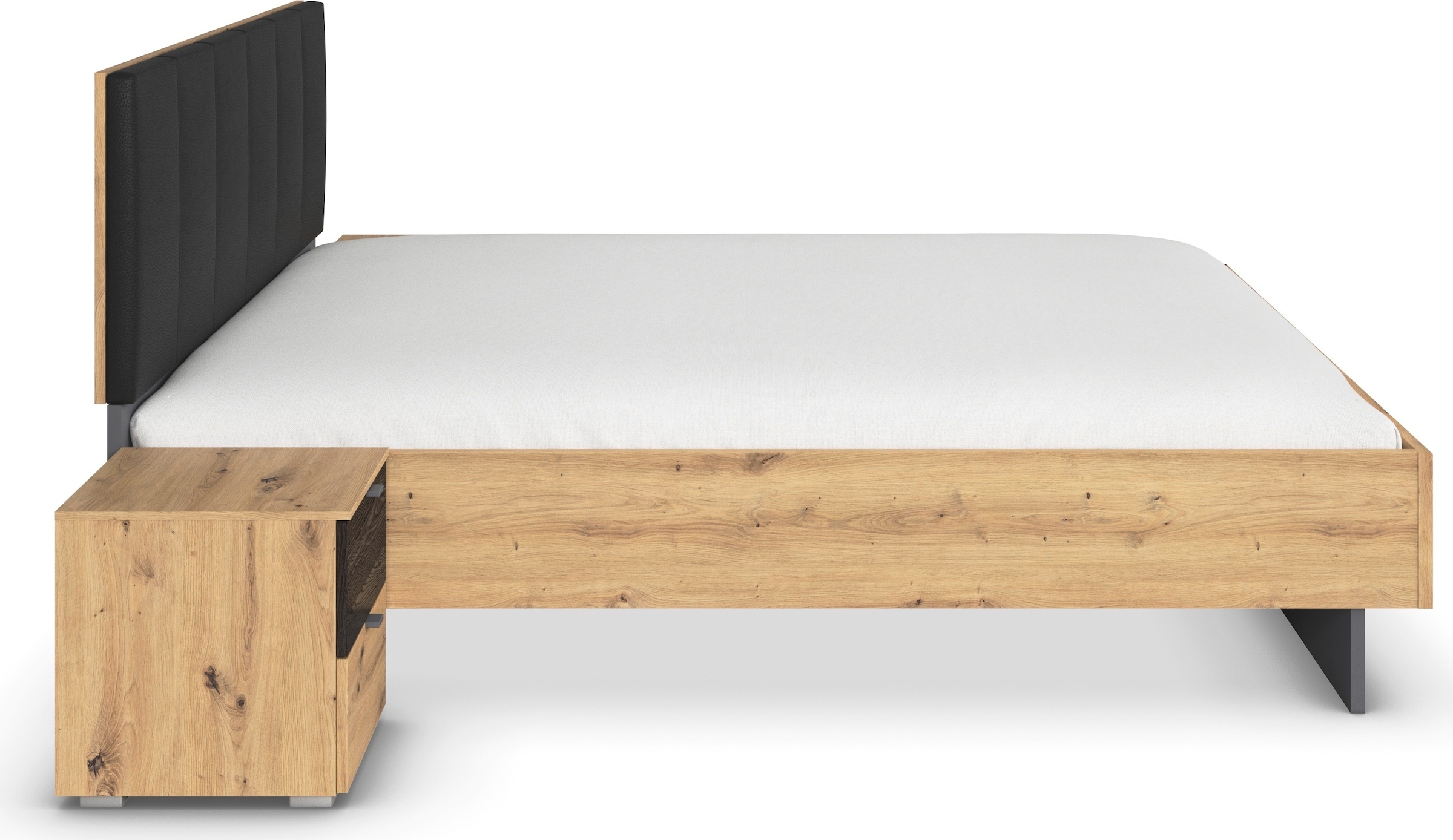 rauch Bettanlage »Bett Doppelbett Komfortbett Funktionsbett APOLLON« Liegefläche 180x200, optional mit Bettbank und Stauraum, 3 tlg. tlg. Polster-Kopfteil in Lederoptik black, 2x Nachttische MADE IN GERMANY