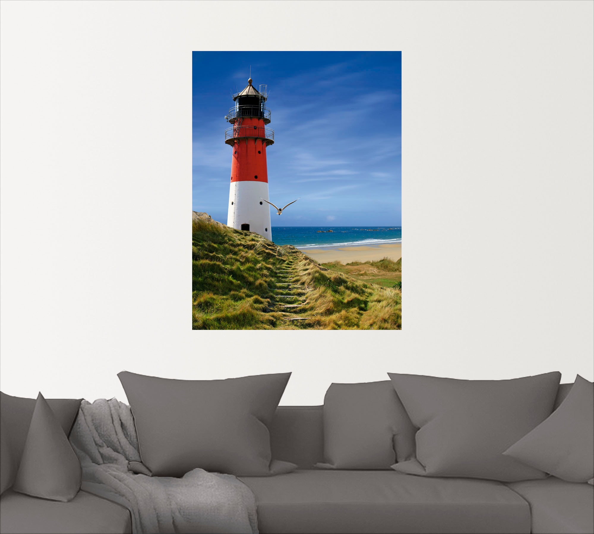 Artland Wandbild »Leuchtturm am Deich«, Gebäude, (1 St.), als Leinwandbild, Poster, Wandaufkleber in verschied. Größen