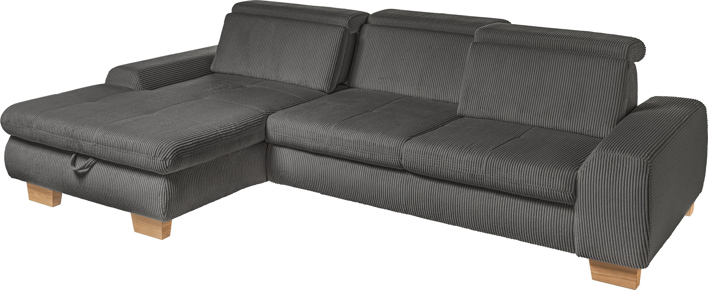 set one by Musterring Ecksofa »SO 3400 Sitzhöhe 47cm oder 49cm, Sitztiefe verstellbar, B/T: 307/195cm«, whlw. mit Funktion, Kaltschaum, in Cord, anthrazit, Sitzhöhe 47