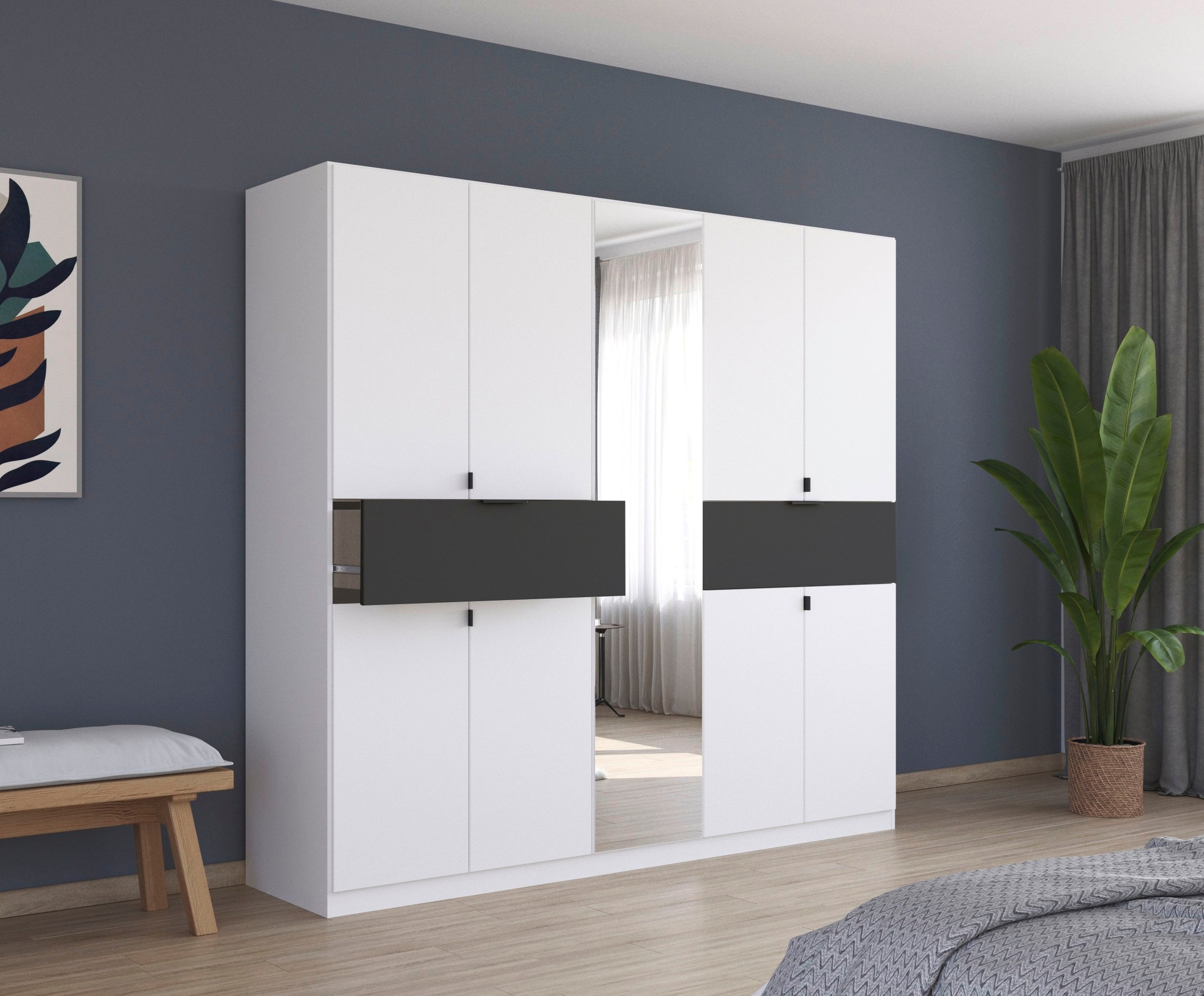 rauch Drehtürenschrank »Kleiderschrank Schrank Garderobe Wäscheschrank TICAO«, (Schubladen in der Höhe variabel positionierbar), mit 2 geräumigen Schubladen, viel Stauraum MADE IN GERMANY