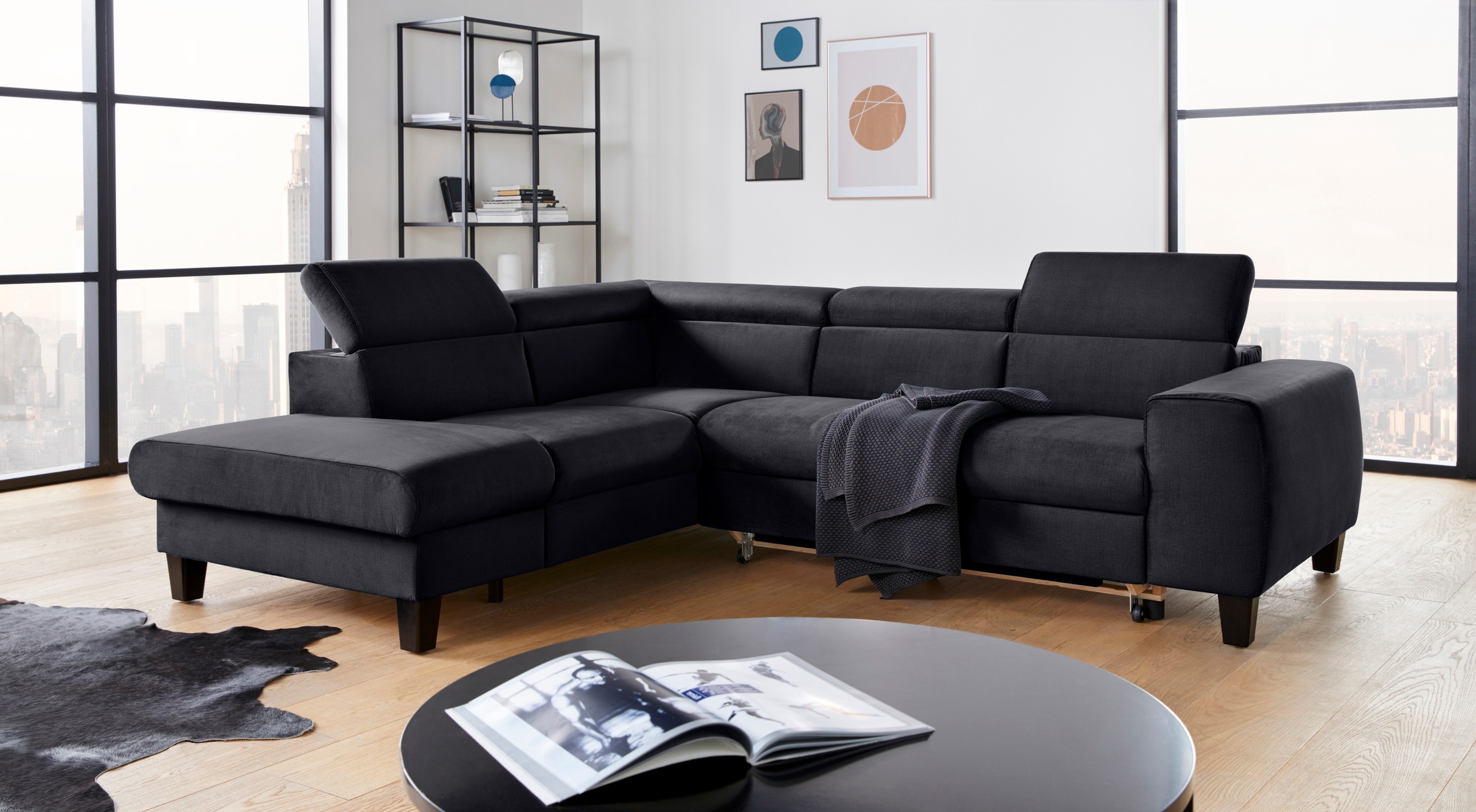 COTTA Ecksofa »Morven L-Form mit Kopfteilverstellung«, wahlweise mit Bettfunktion, Bettkasten & Wireless-Charger