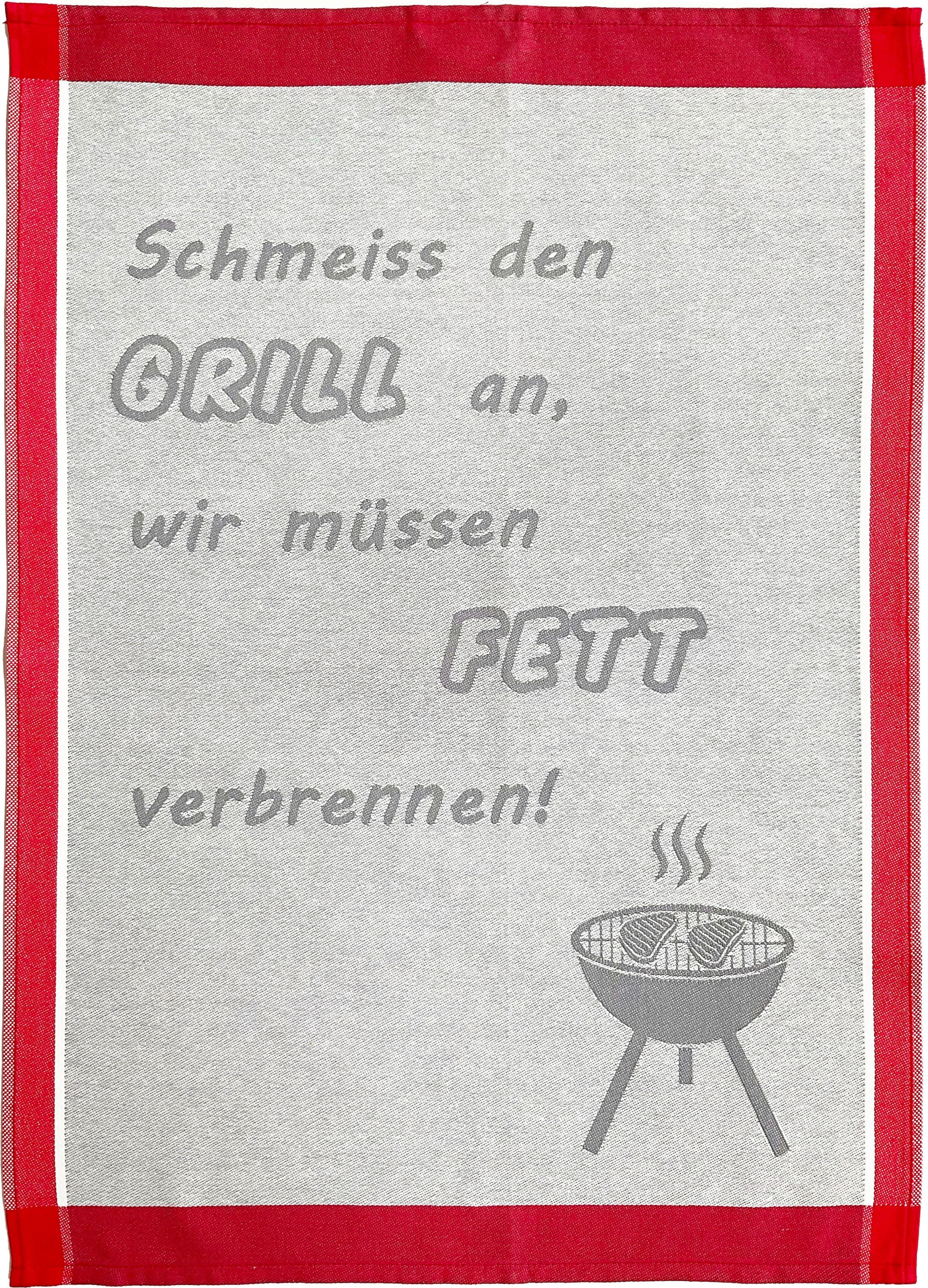 ROSS Geschirrtuch »Schmeiss den Grill an, wir müssen Fett verbrennen«, (Set, 3 tlg.), Sprüchetuch, aus 100% Baumwolle