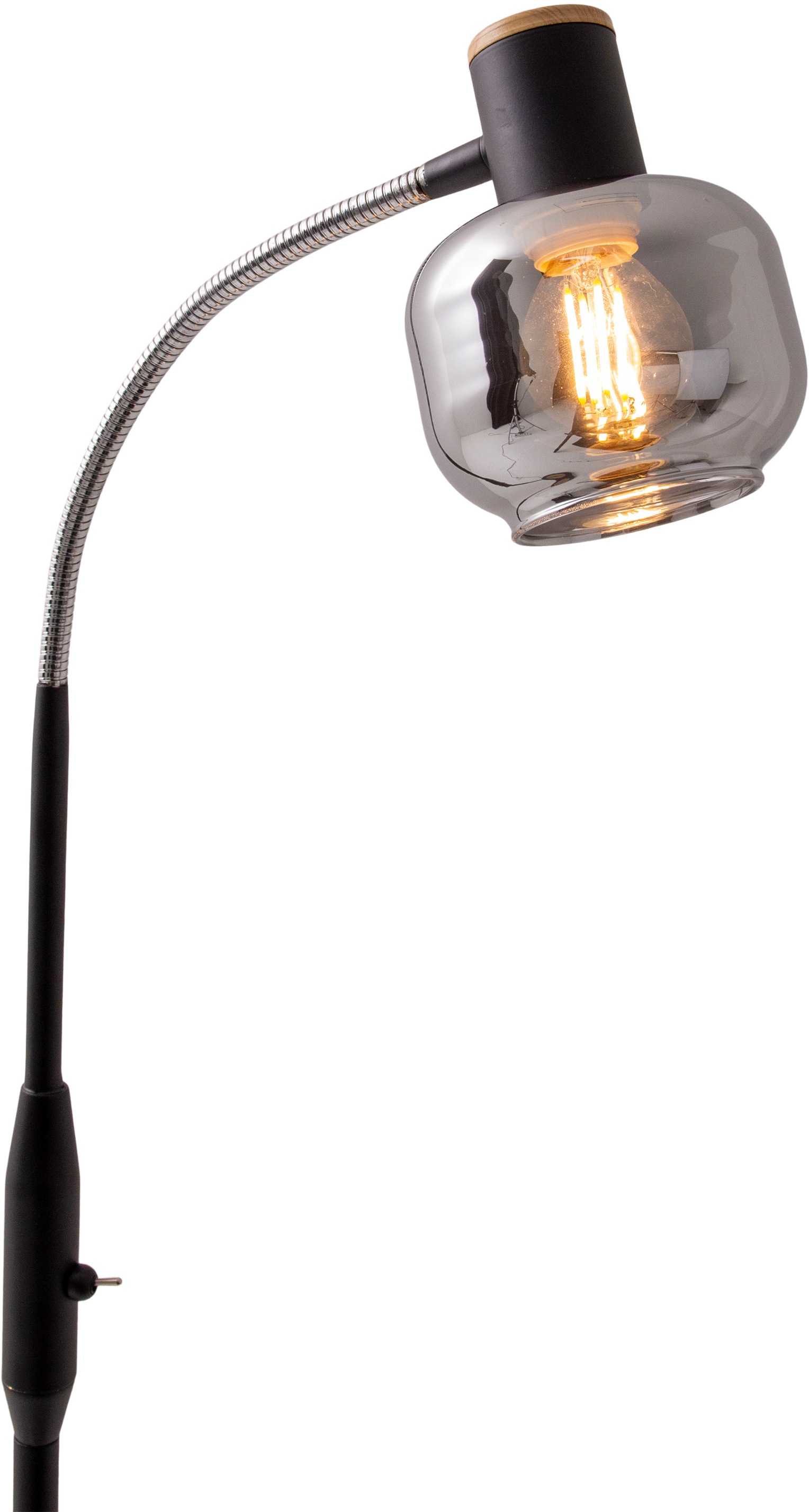 näve Stehlampe »Fumoso«, 1 flammig, Leuchtmittel E14 | ohne Leuchtmittel, Glasschirm dunkel getönt (rauchoptik) 1xE14 Kippschalter schwarz