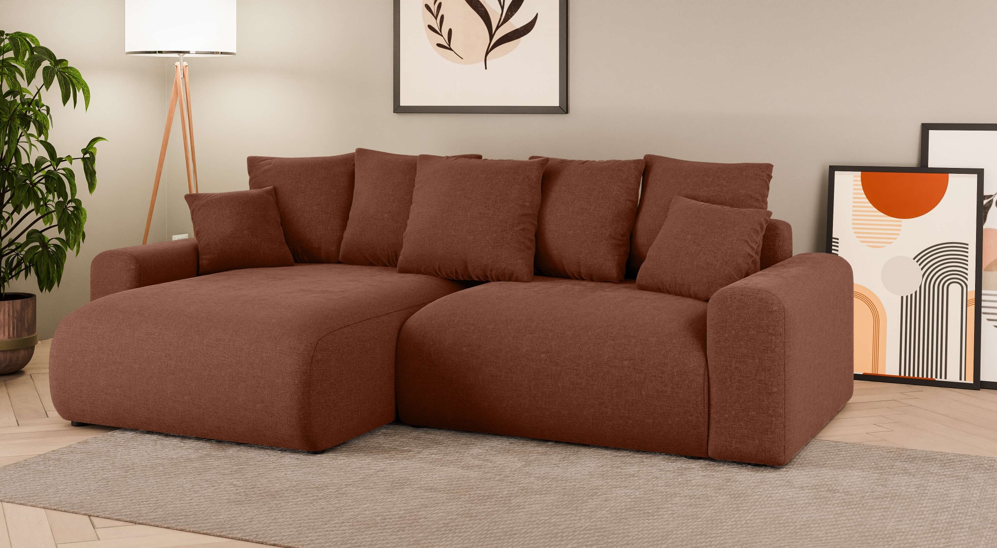 Home affaire Ecksofa »LAKESIDE klein mit Bettfunktion und Bettkasten, B/T/H 235/142/84 cm«, L-Form, Recamiere beidseitig montierbar, mit Wellenunterfederung