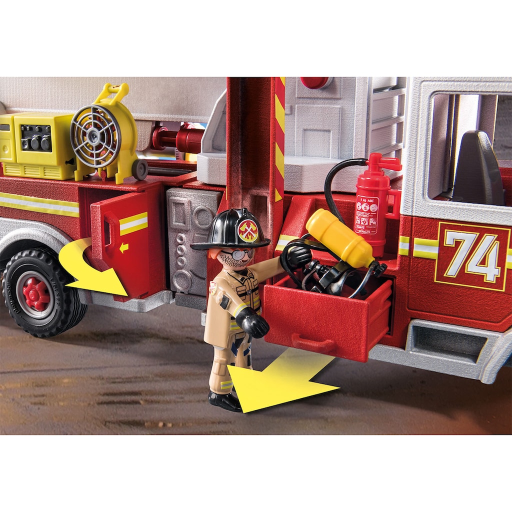 Playmobil® Konstruktions-Spielset »Feuerwehr-Fahrzeug: US Tower Ladder (70935), City Action«, (113 St.), mit Licht- und Soundeffekten, Made in Germany