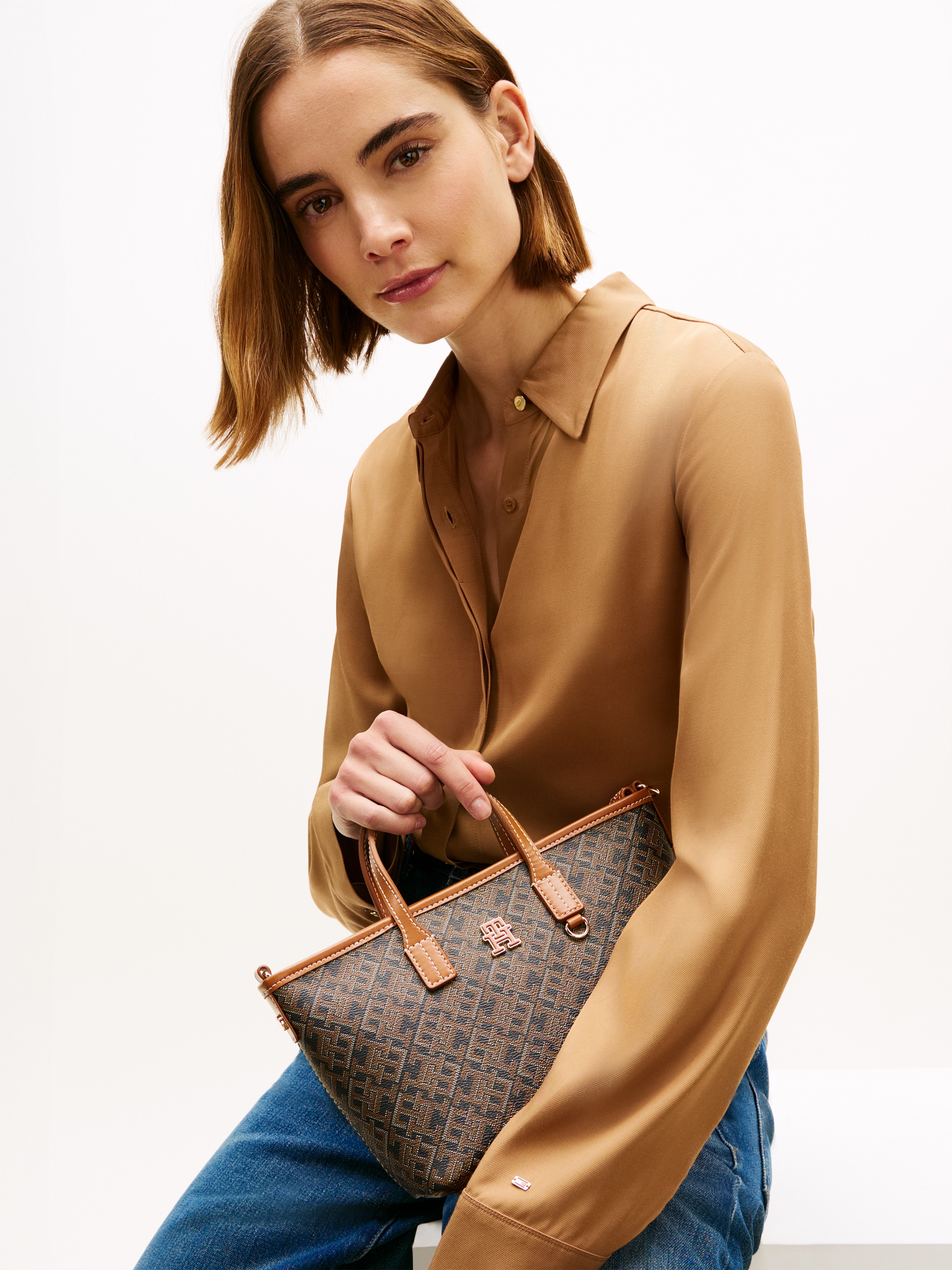 Tommy Hilfiger Tragetasche »TH MONOPLAY MINI TOTE LE« Damen Handtasche, Umhängetasche, Schultertasche mit TH-Allover-Druck