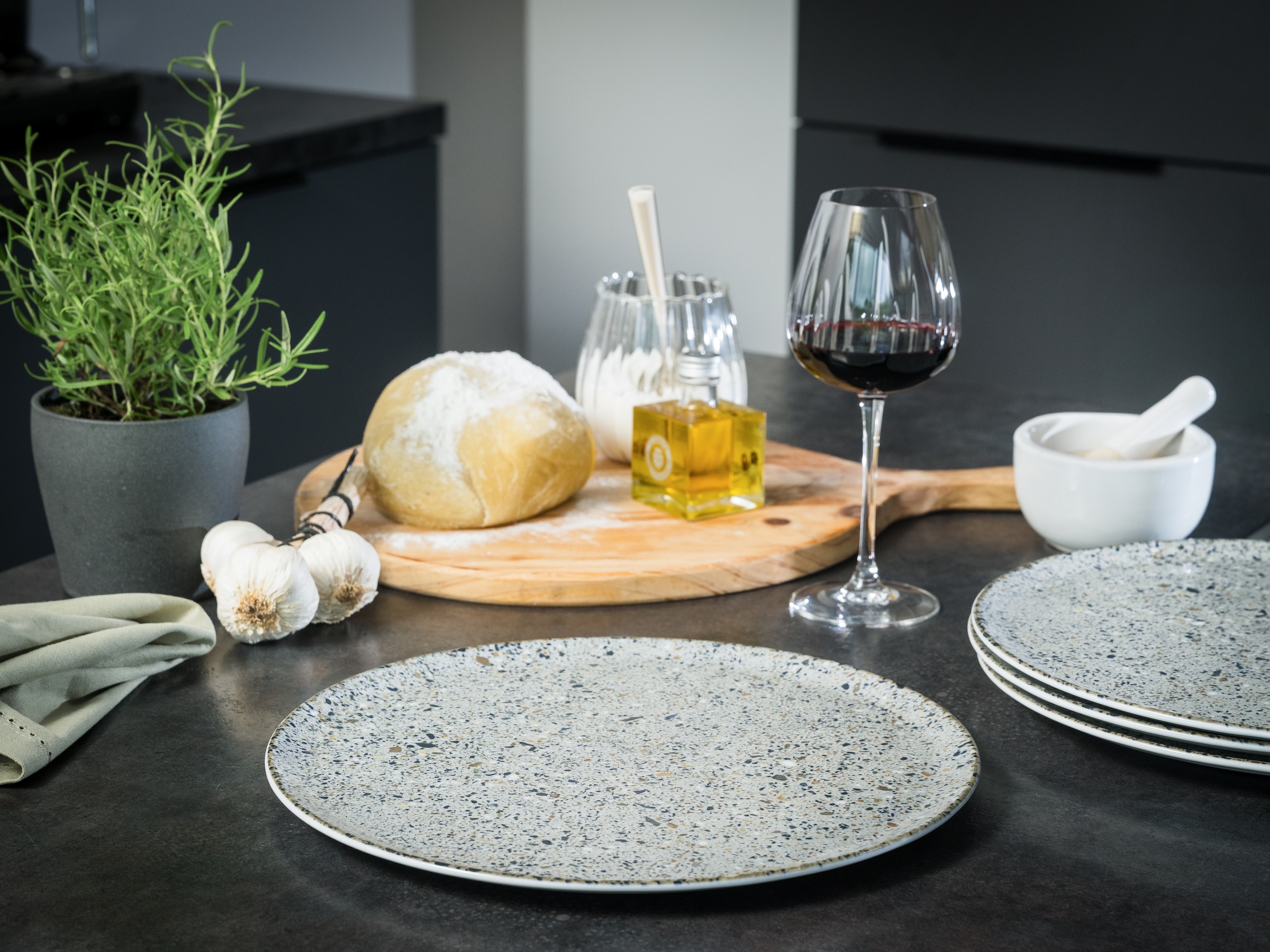 CreaTable Pizzateller »Stone Collection Genua, Teller-Set, 4-tlg.« Italienische Eleganz, Vielseitig einsetzbar