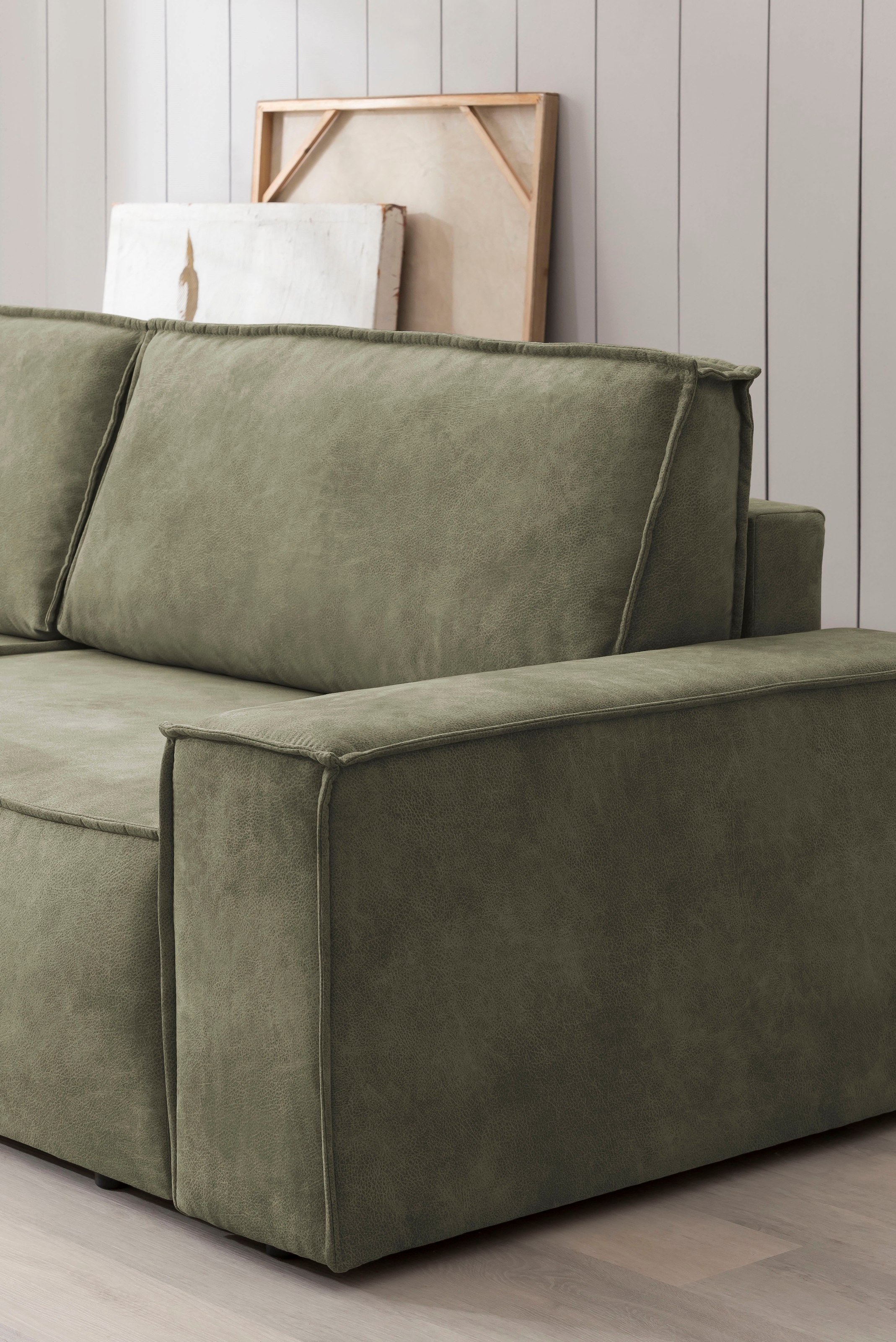 Home affaire Wohnlandschaft »SHERWOOD 329 cm, U-Form, Schlafsofa,«, Schlaffunktion m. Bettkasten (194x139 cm), Cord, Vintage, Samtvelours