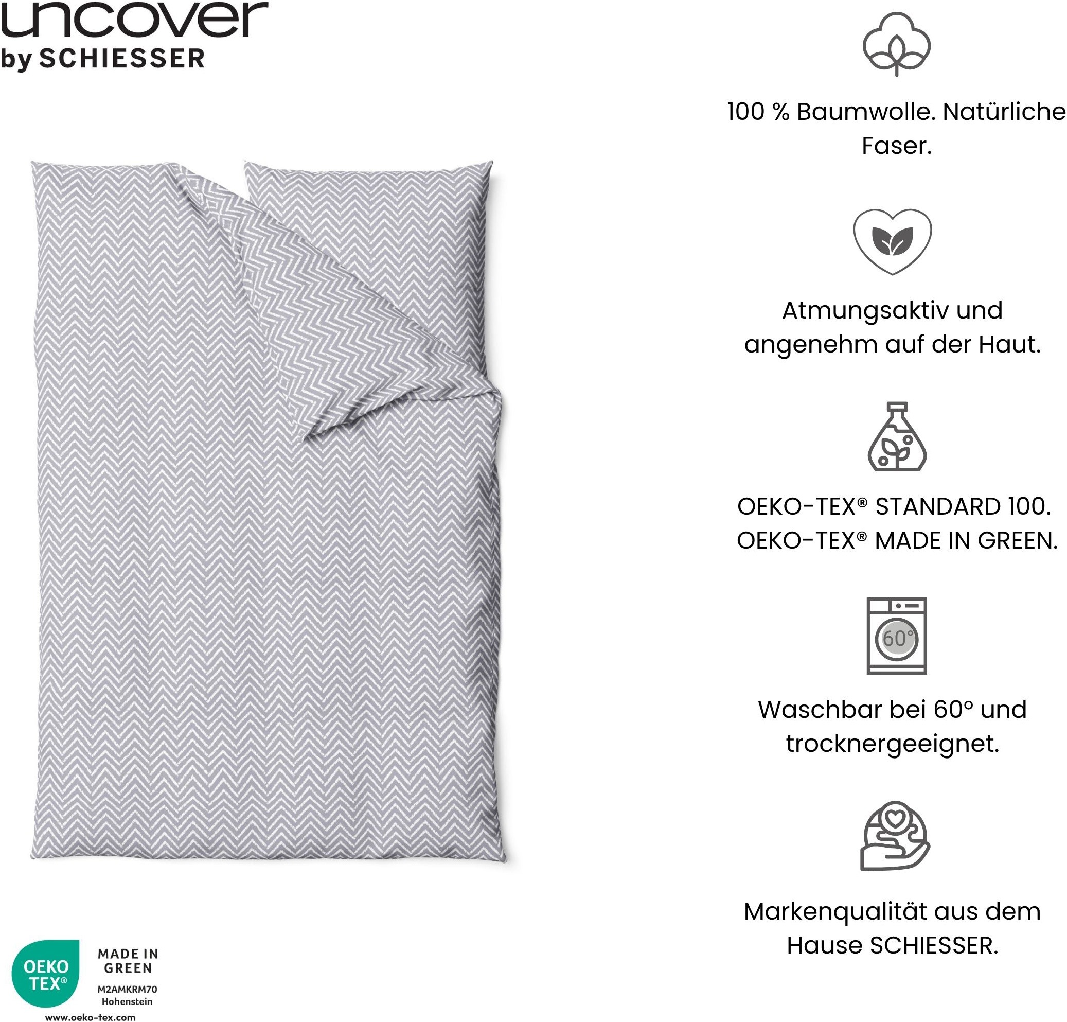 uncover by SCHIESSER Bettwäsche »Grebur aus weicher Baumwolle mit einem dezenten Zickzackmuster« 2 Stk. OEKO-TEX® MADE IN GREEN