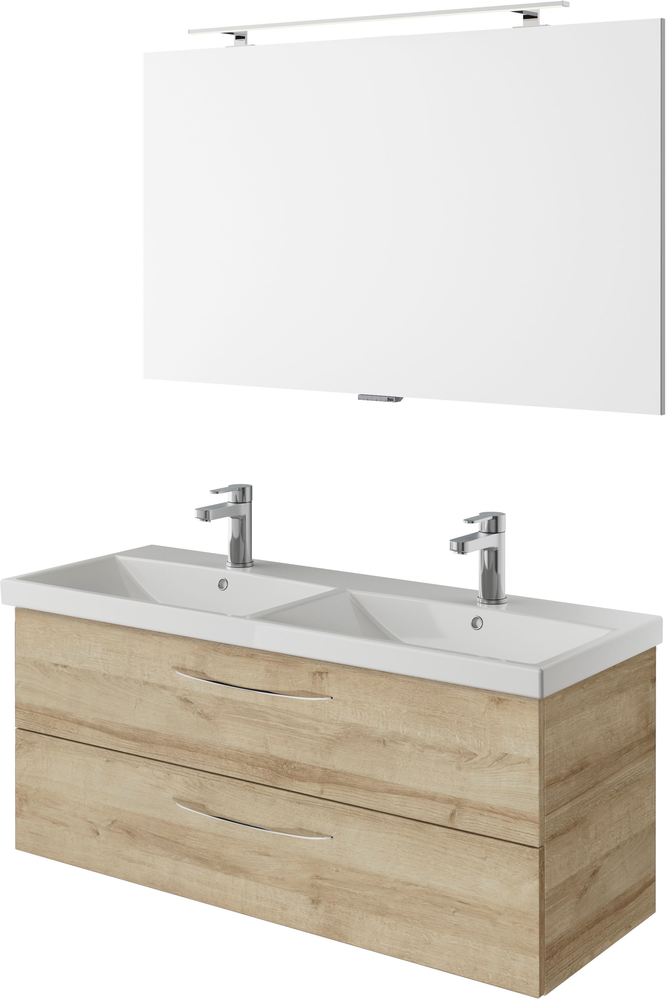 Saphir Badmöbel-Set »Serie 4035 2-teilig, Keramik-Doppelwaschtisch mit LED-Spiegel« Set, 