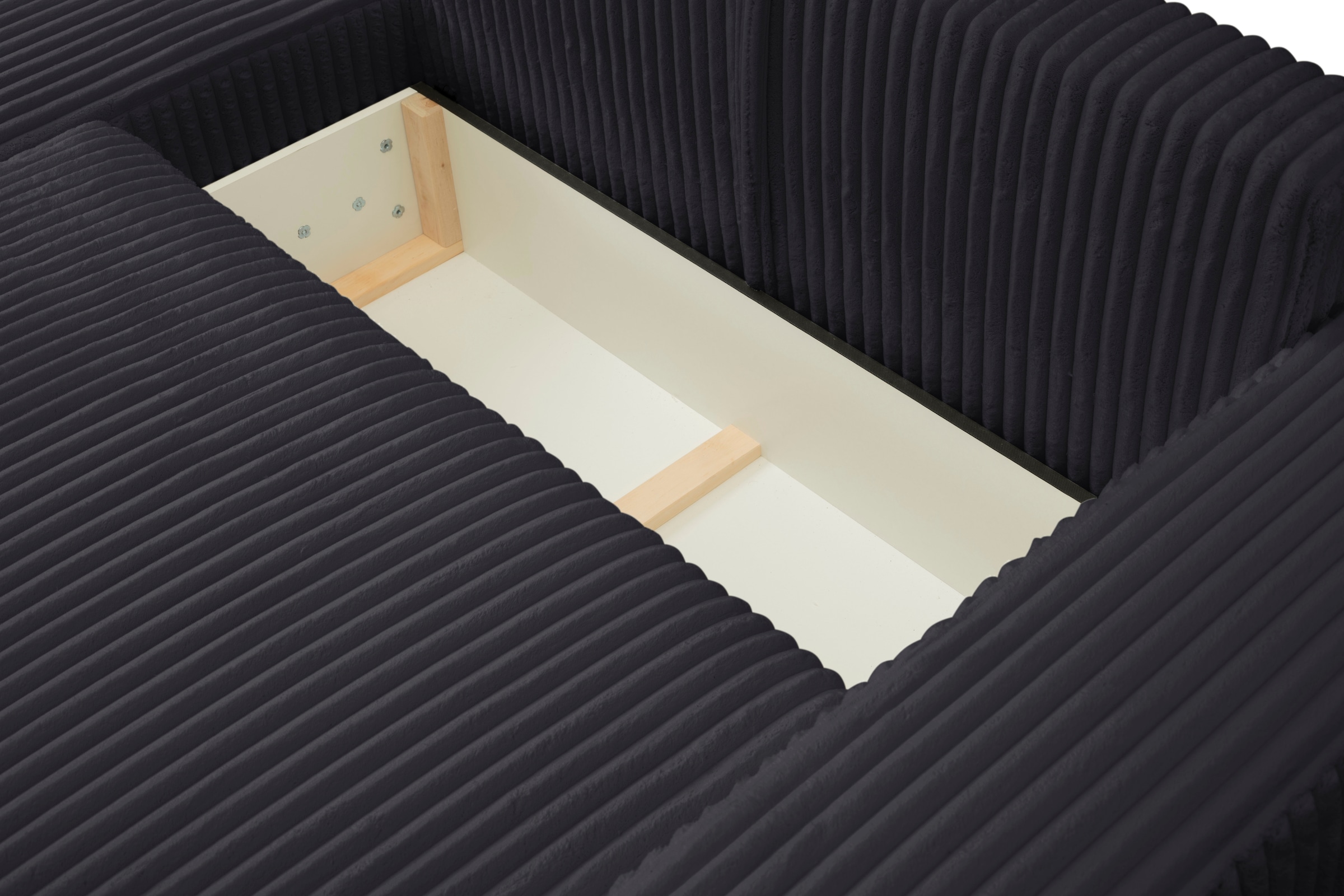 WERK2 Ecksofa »Rotterdam-L, kuschelweicher Cord oder Breitcord, L-Form, Breite 267 cm«, Design Ecksofa mit Schlaffunktion & Bettkasten, Breitcord, Schwarz