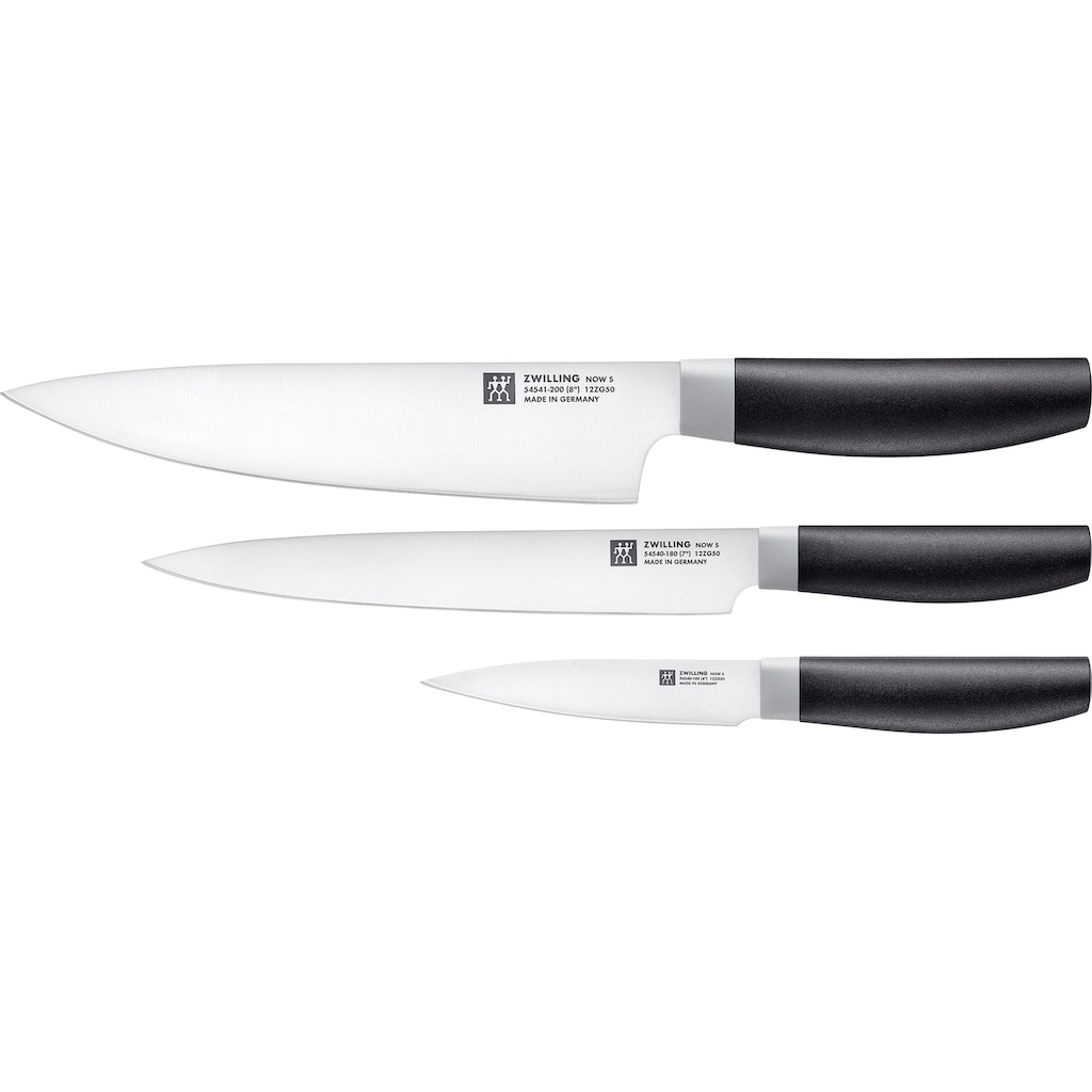 Zwilling Messer-Set »Nowo S«, (Set, 3 tlg., Spick- und Garniermesser 10 cm, Fleischmesser 18 cm, Kochmesser 20 cm), Edelstahl 18/10, farblichen Griffe, Eisgehärtete FRIODUR Klinge