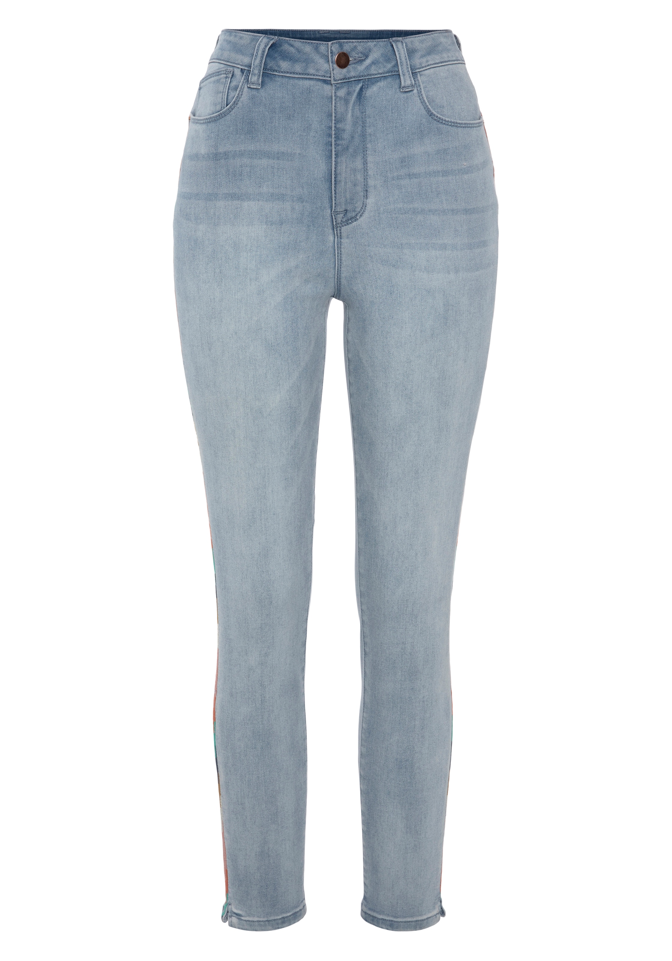 LASCANA High-waist-Jeans, mit seitlicher Stickerei, elastische Skinny-Jeans