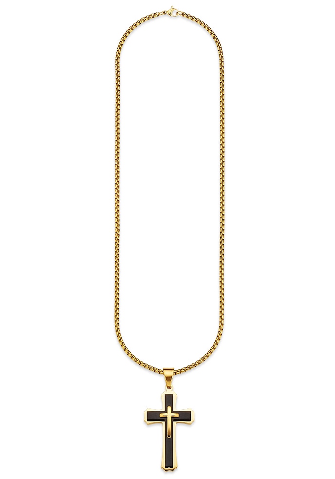 Bruno Banani Kette mit Anhänger »Schmuck Geschenk, Halskette Kreuz Venezianerkette Gold Schwarz«