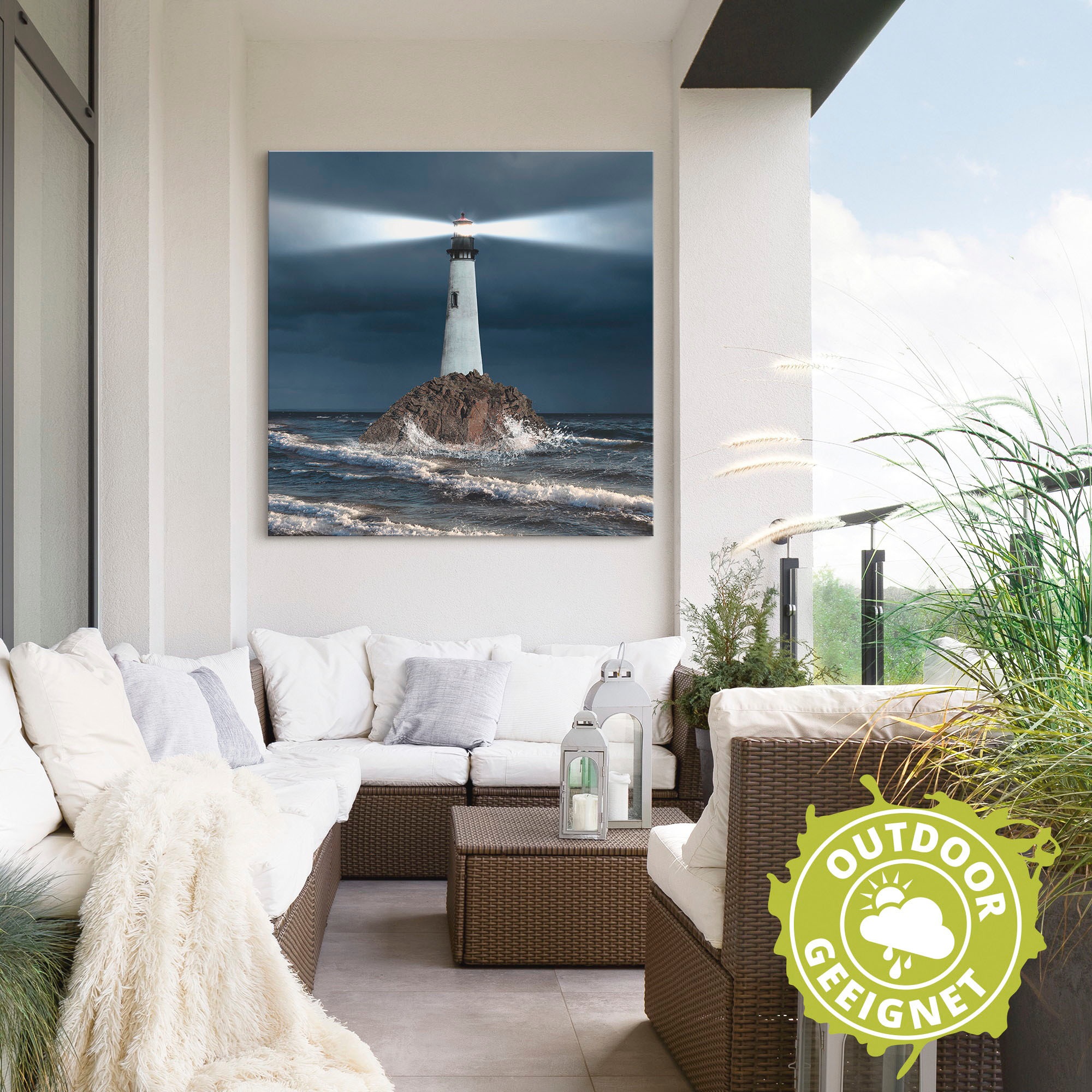 Artland Wandbild »Bild von Leuchtturm mit Lichtstrahl«, Gebäude, (1 St.), als Alubild, Outdoorbild, Leinwandbild, Poster, Wandaufkleber